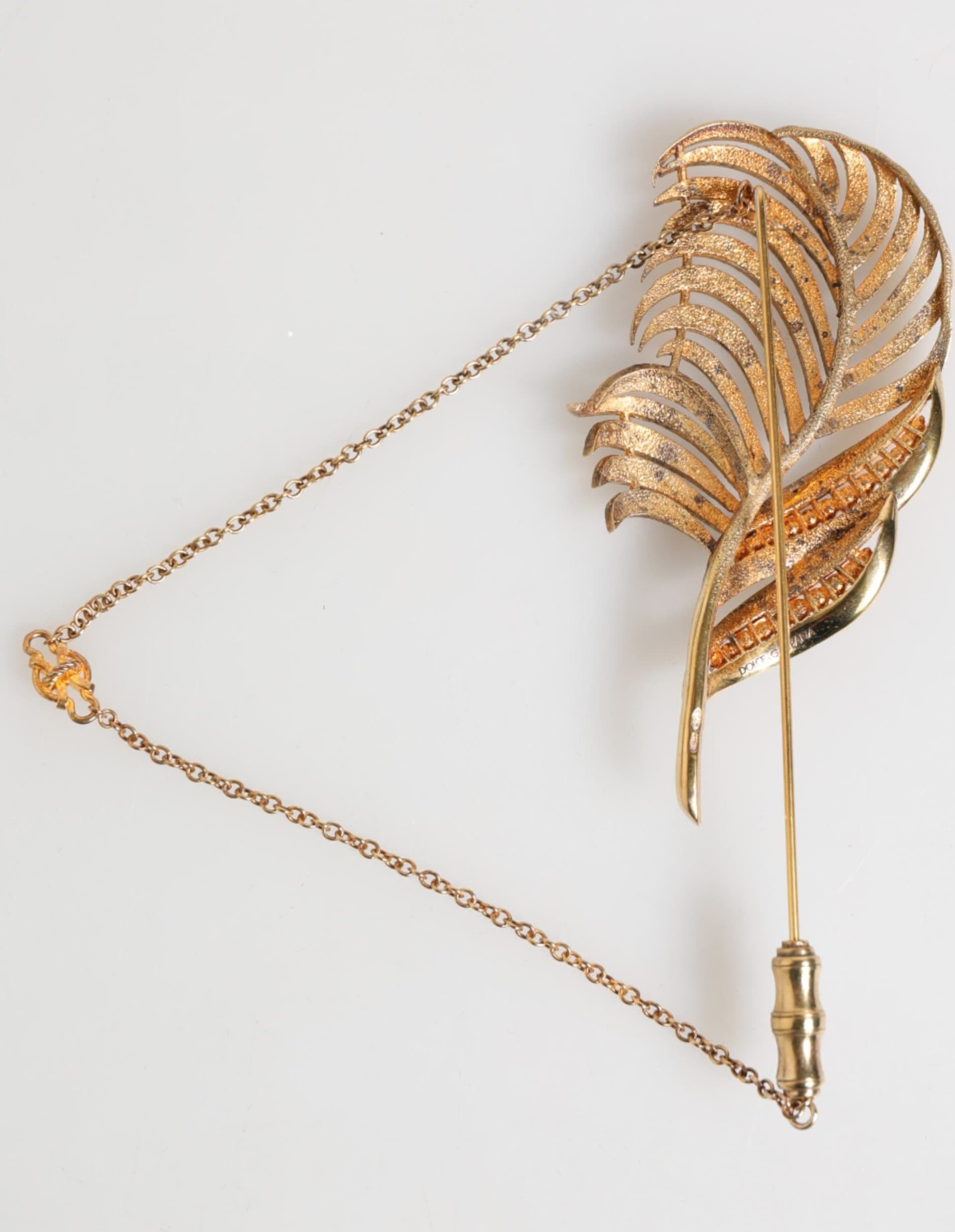 Gold Sterling Silver925 Leaf Embellished Lapel Pin Brooch - 4