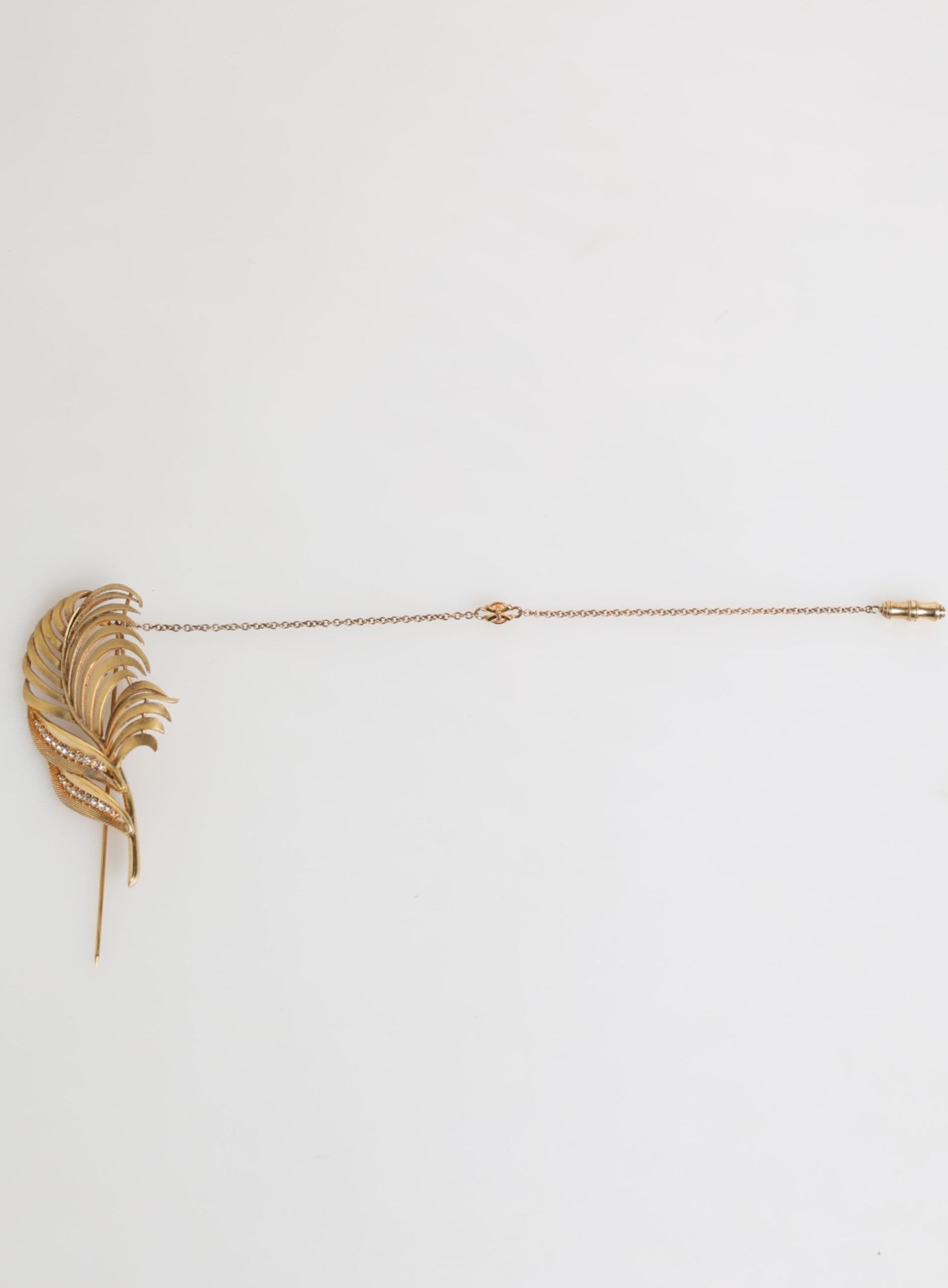 Gold Sterling Silver925 Leaf Embellished Lapel Pin Brooch - 5