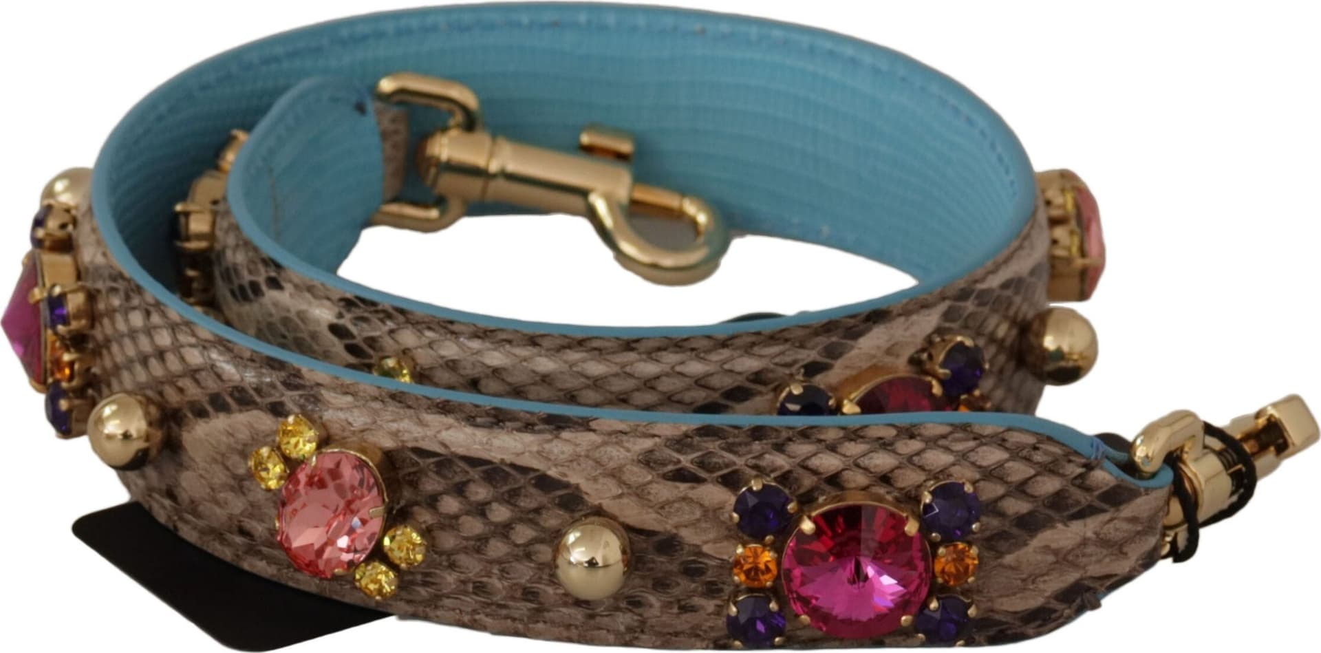 Brown Exotic Leather Crystals Shoulder Strap
