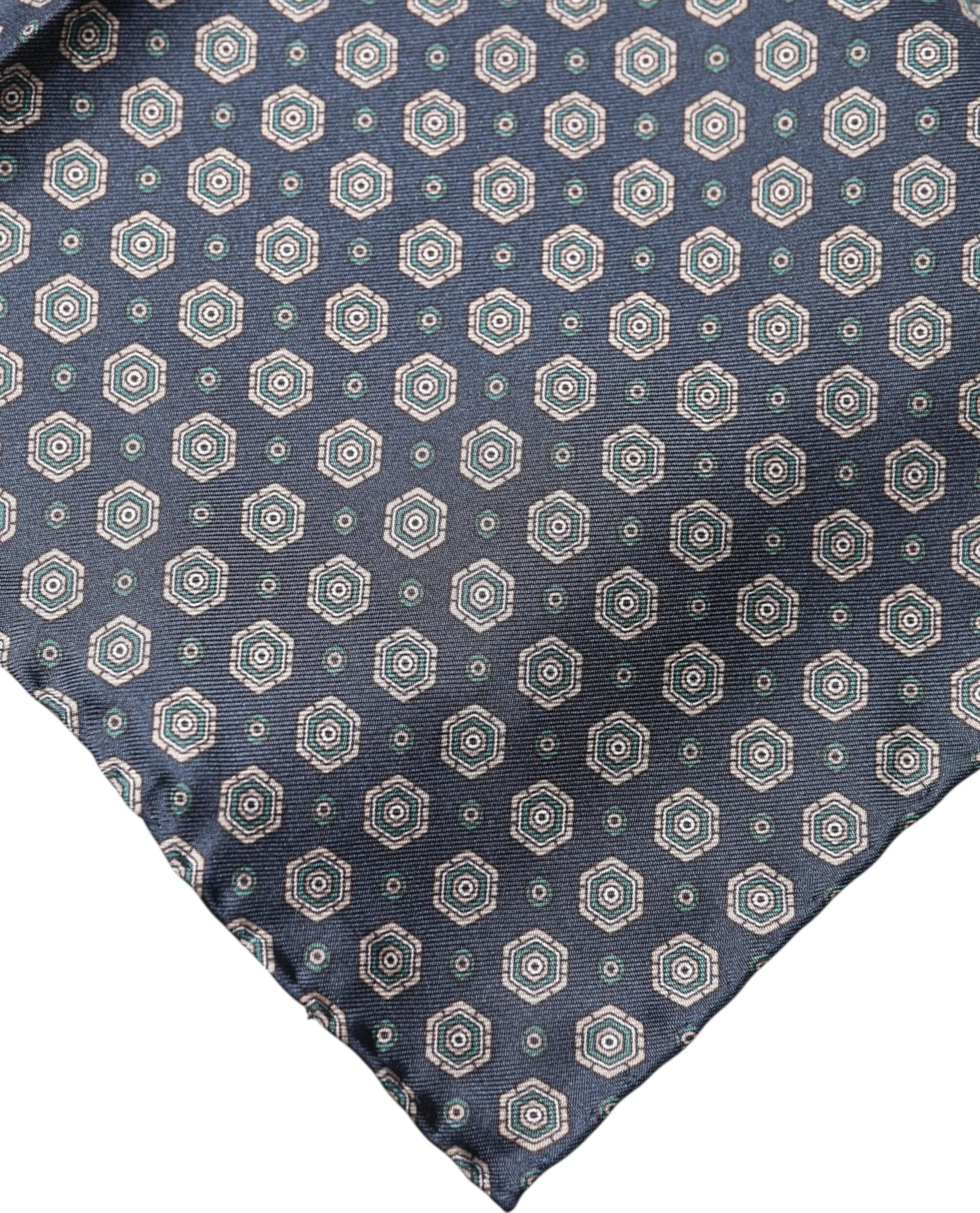 Blue Patterned Silk Square Handkerchief Scarf - 3