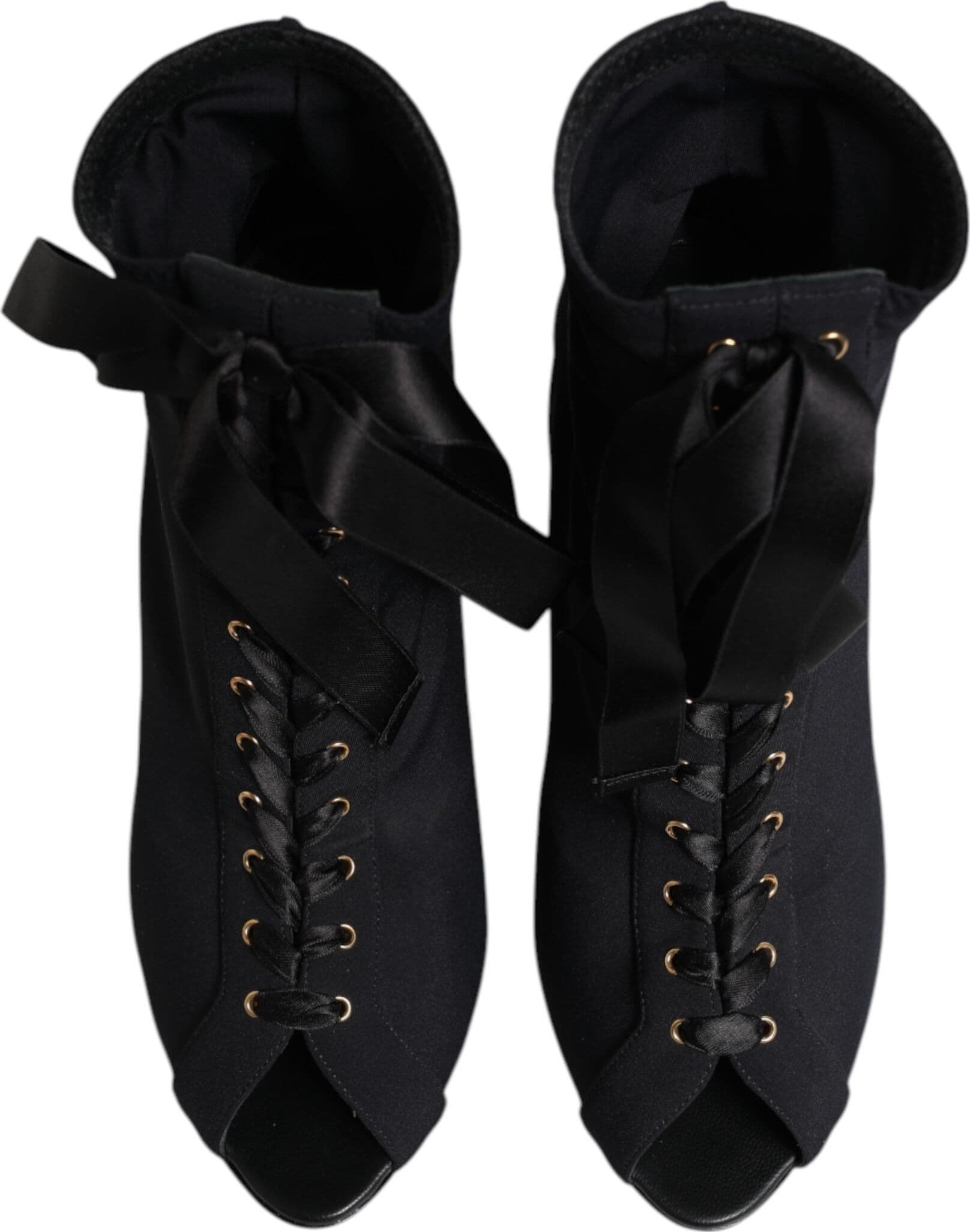 Black Stiletto Heels Lace Up Boots Shoes - 2