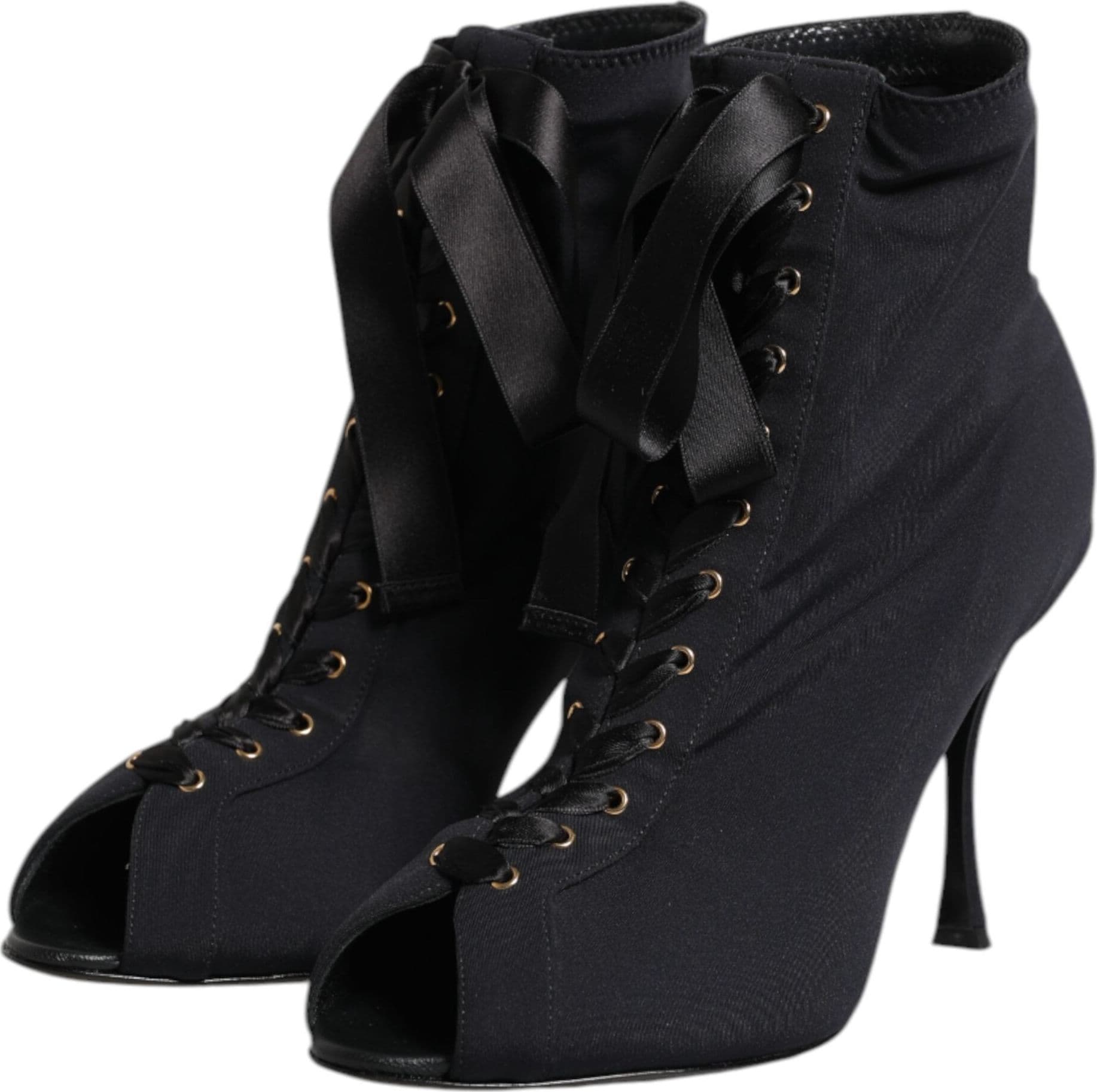 Black Stiletto Heels Lace Up Boots Shoes - 3