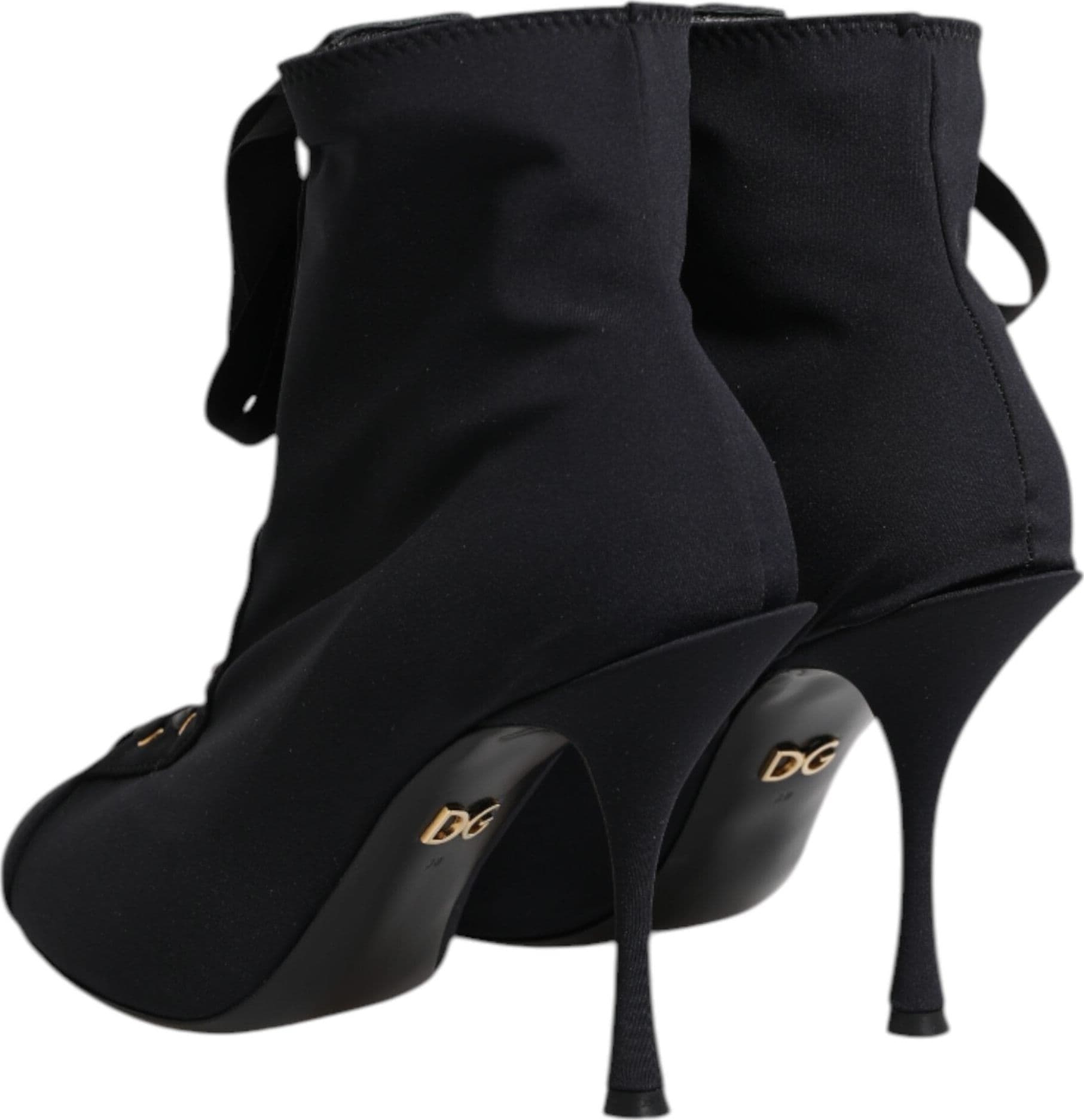 Black Stiletto Heels Lace Up Boots Shoes - 4