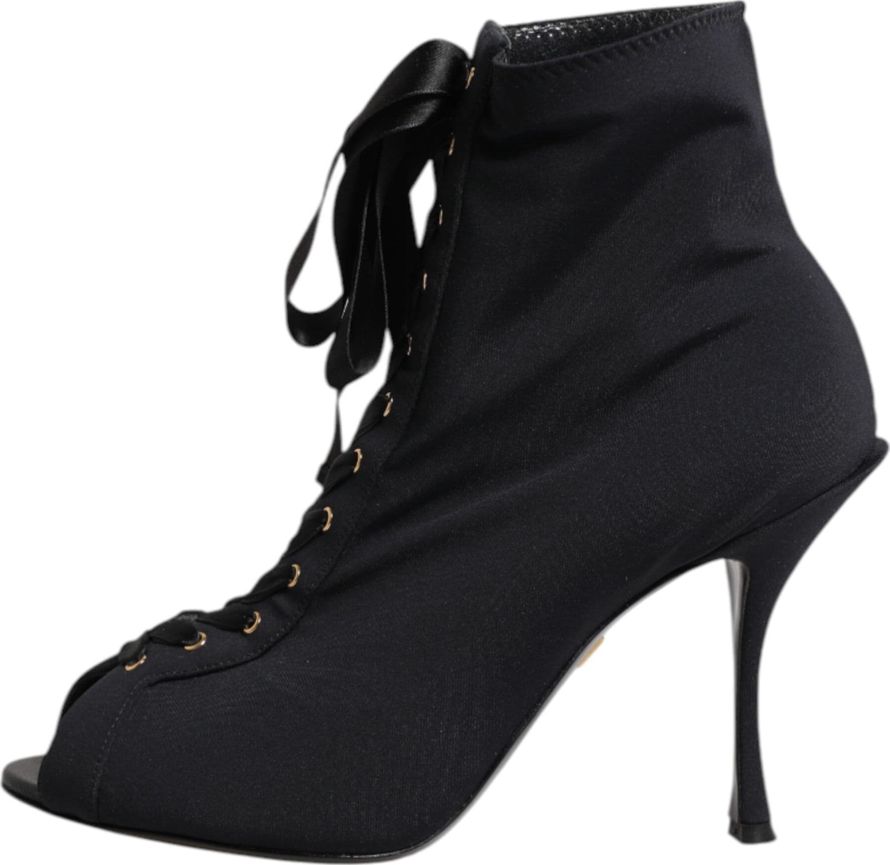 Black Stiletto Heels Lace Up Boots Shoes - 5