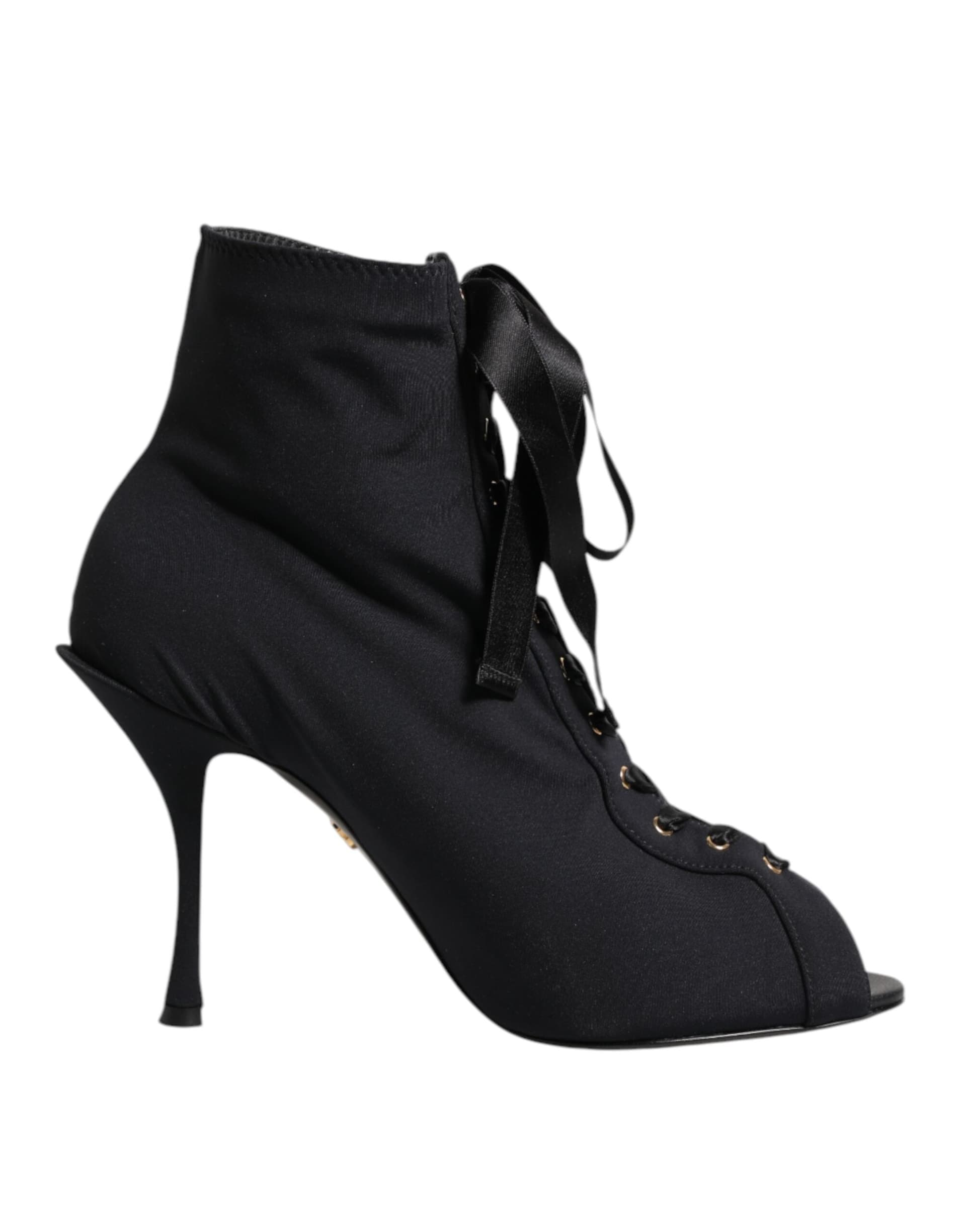 Black Stiletto Heels Lace Up Boots Shoes - 7