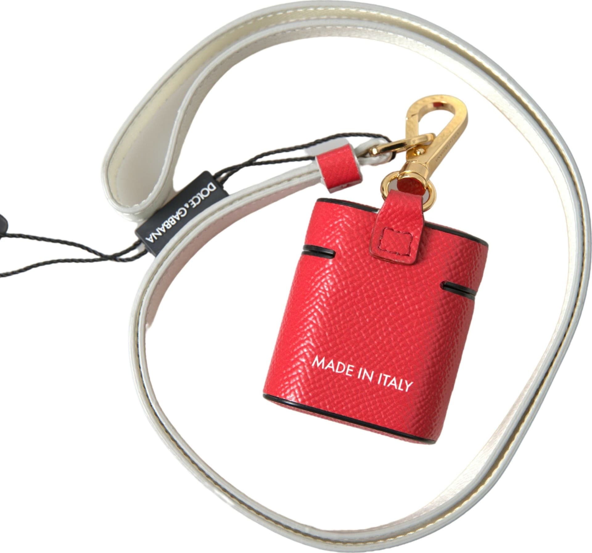Red Leather Gold Tone Metal Logo Print Airpods Case - 5
