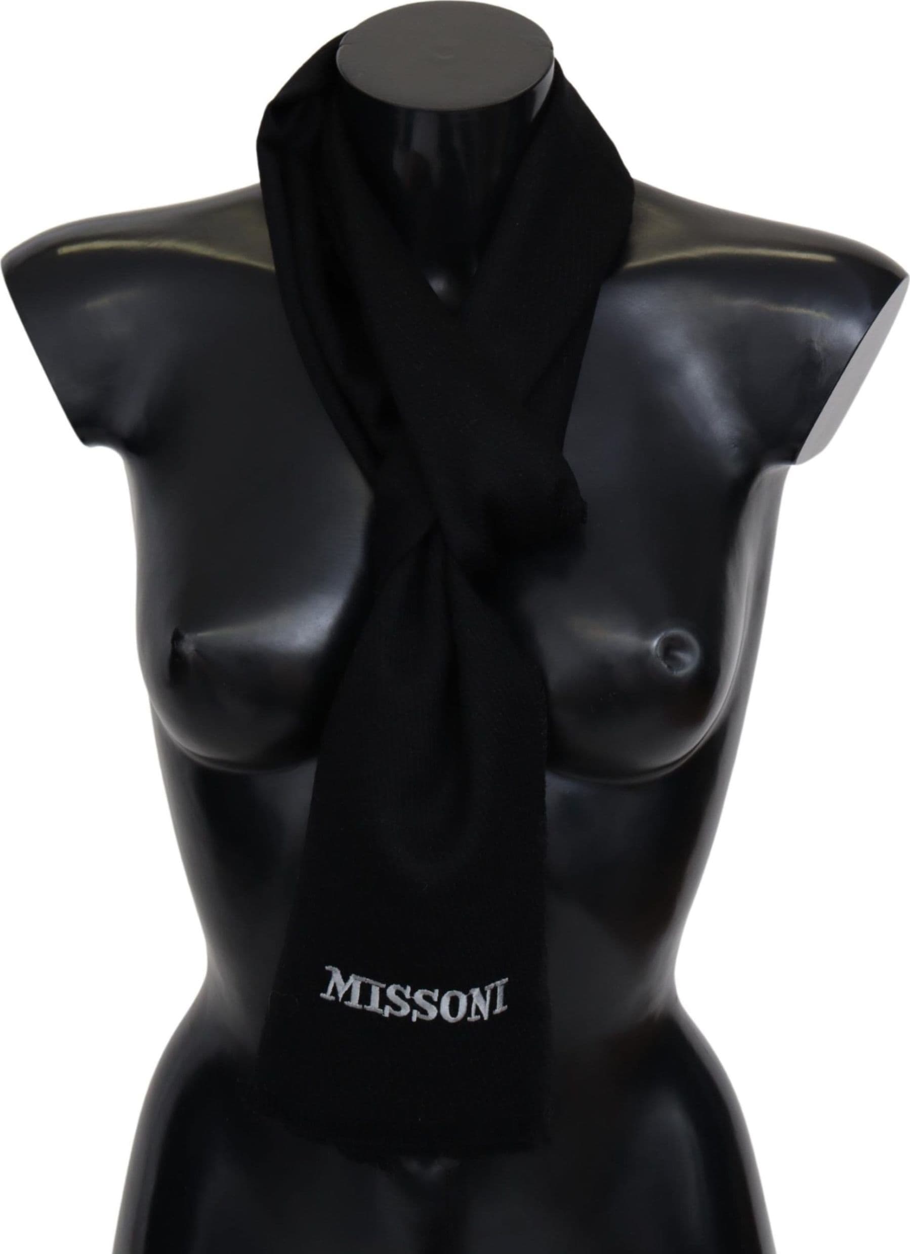 Black 100% Wool Unisex Neck Wrap Fringes Logo Scarf - 3