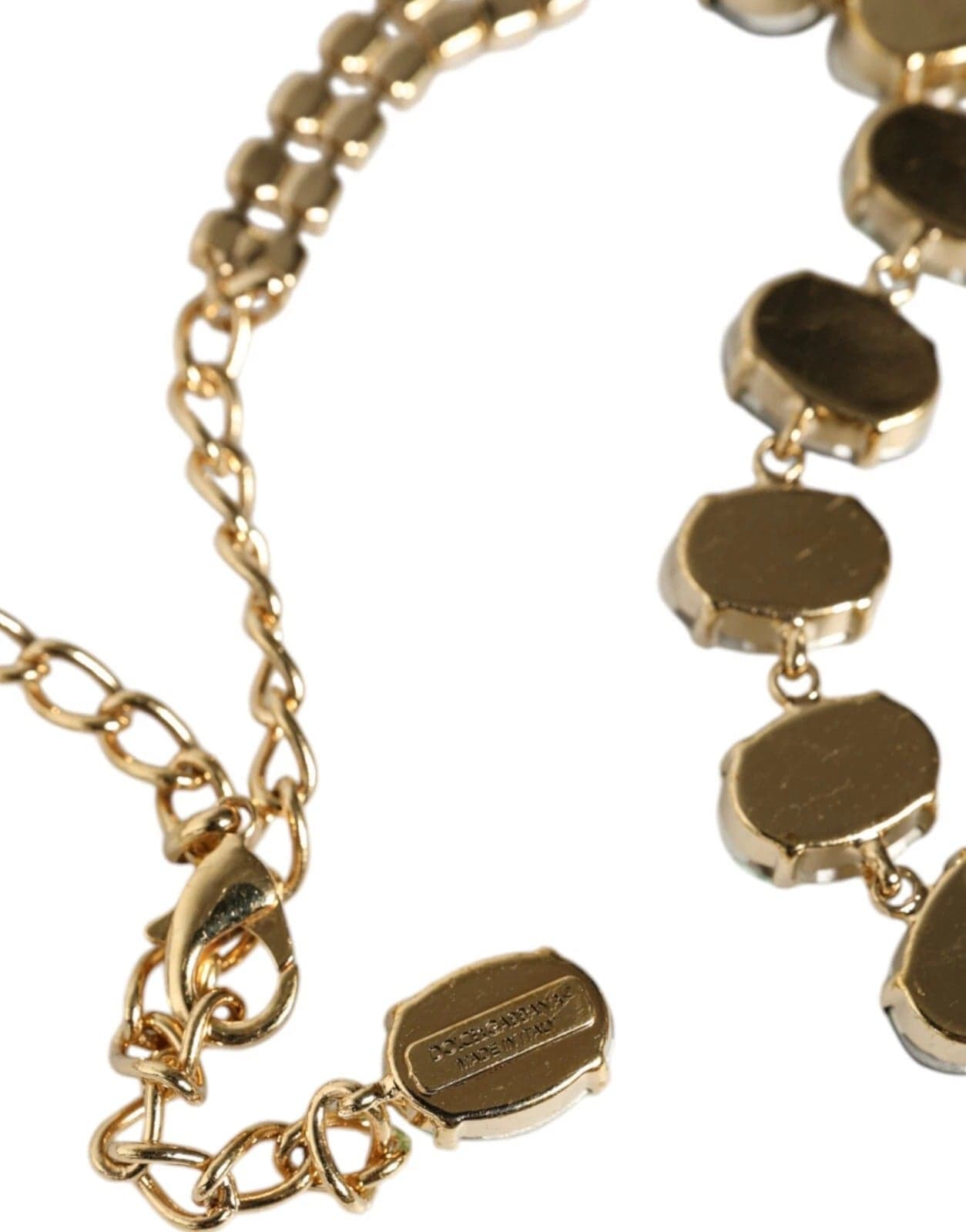 Gold Brass Link Chain Rose Petal Crystal Necklace - 4