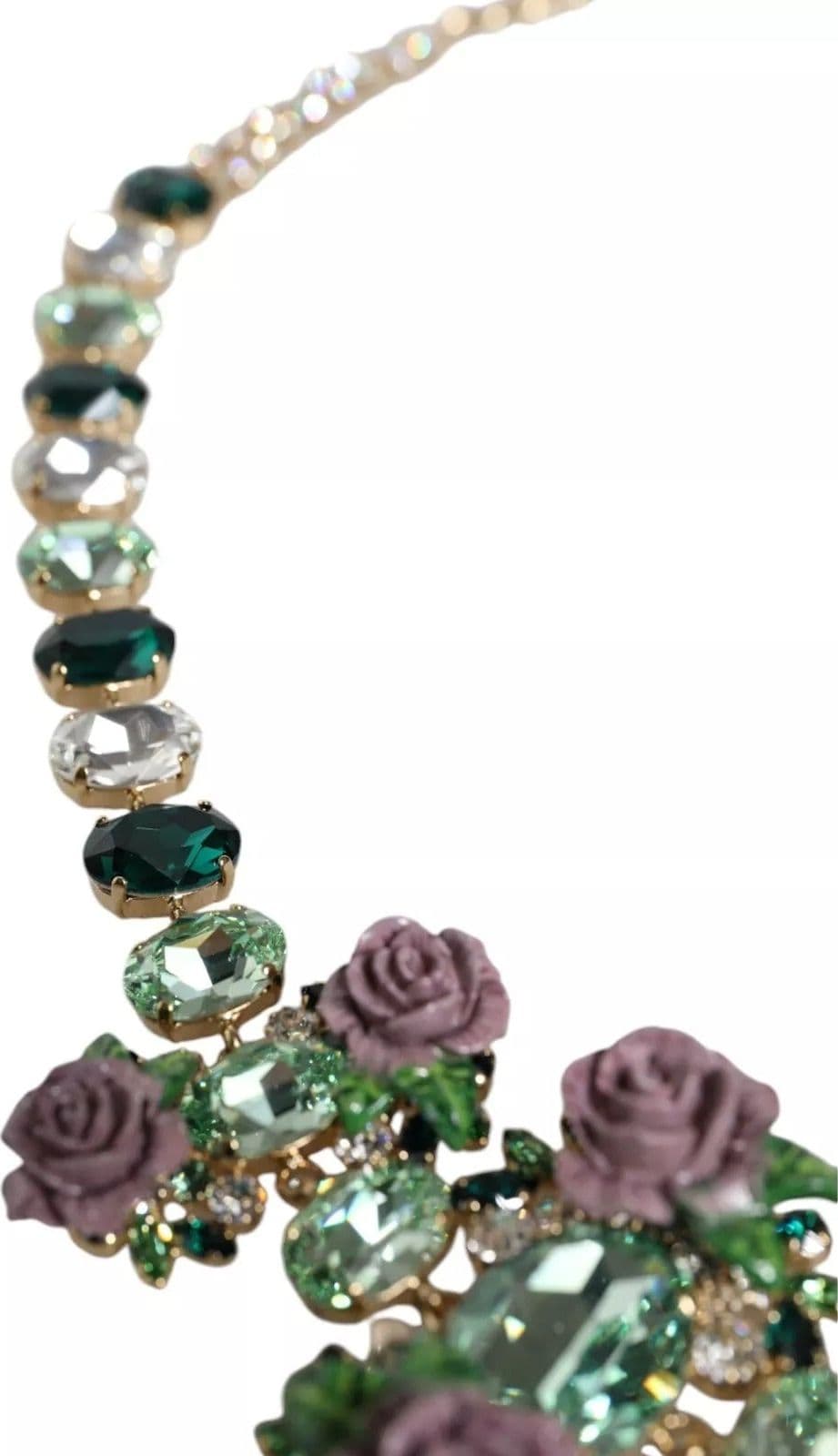 Gold Brass Link Chain Rose Petal Crystal Necklace - 6