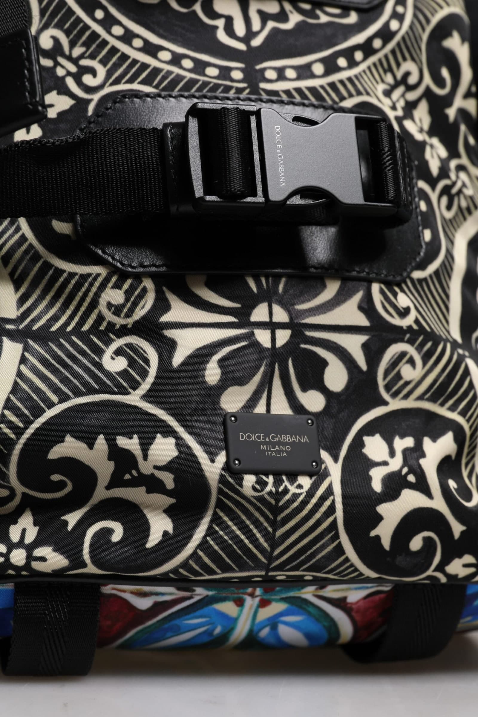 Multicolor Maiolica Print Nylon Backpack Bag - 7