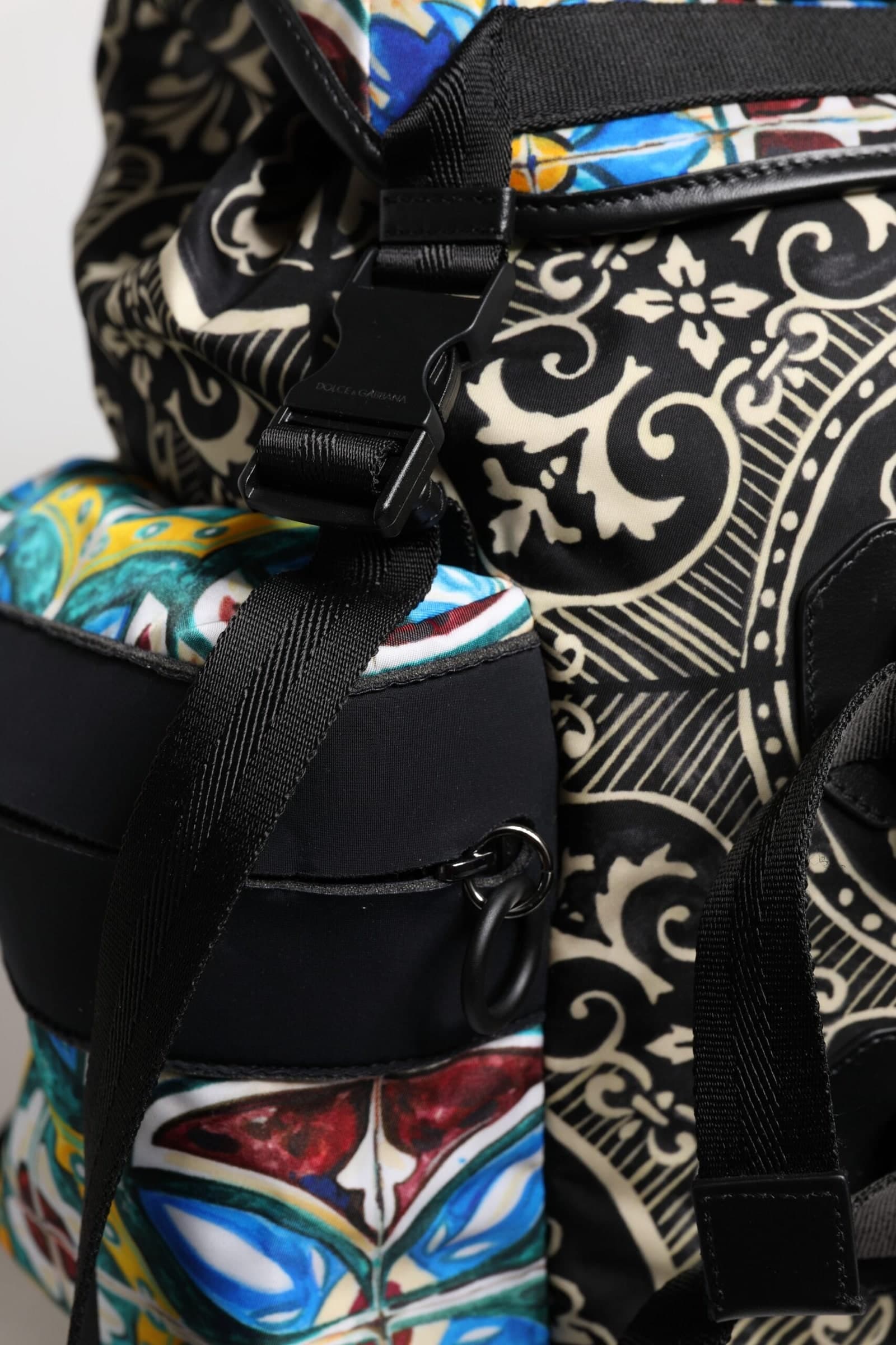 Multicolor Maiolica Print Nylon Backpack Bag - 8