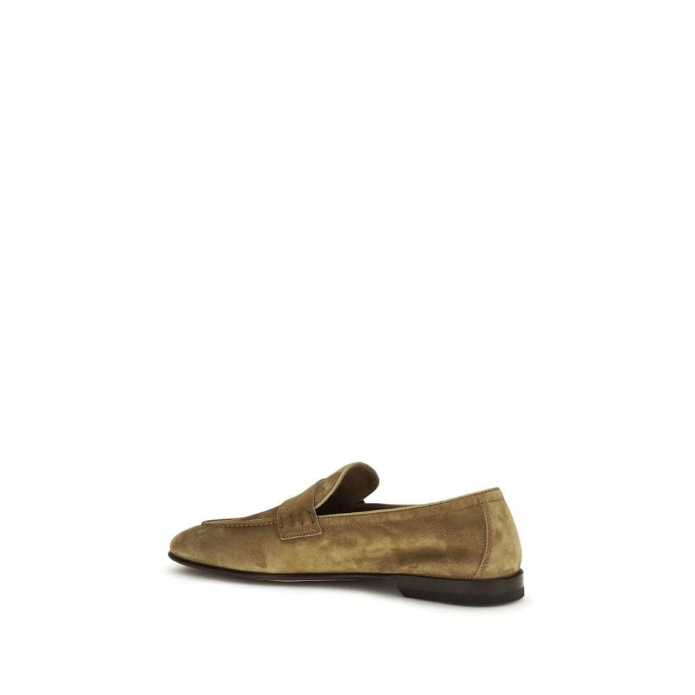 Beige Calf Leather Bos Taurus Slip-On Loafers - 3