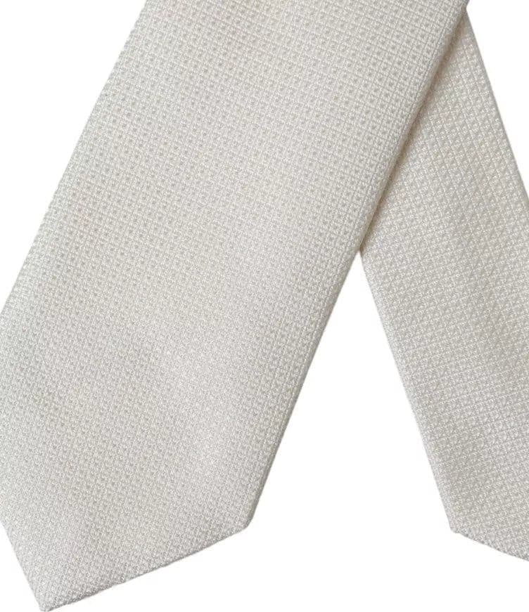 Off White Patterned Silk Classic Adjustable Tie - 2