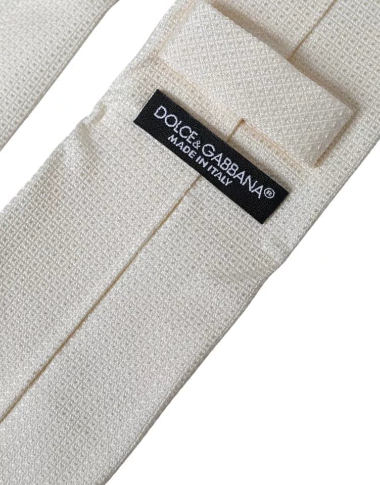 Off White Patterned Silk Classic Adjustable Tie - 3