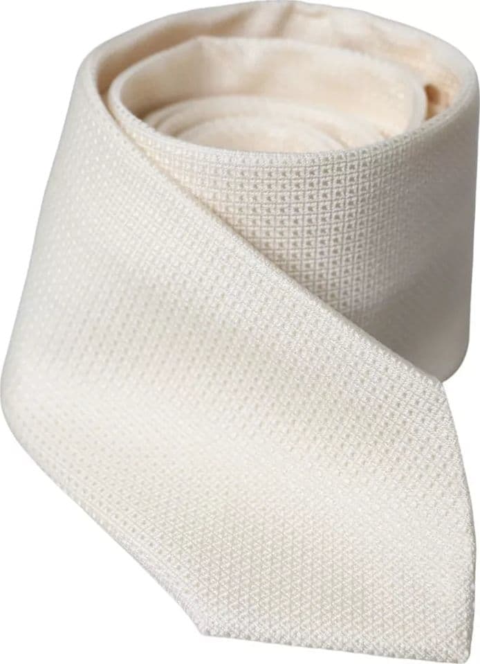 Off White Patterned Silk Classic Adjustable Tie - 4