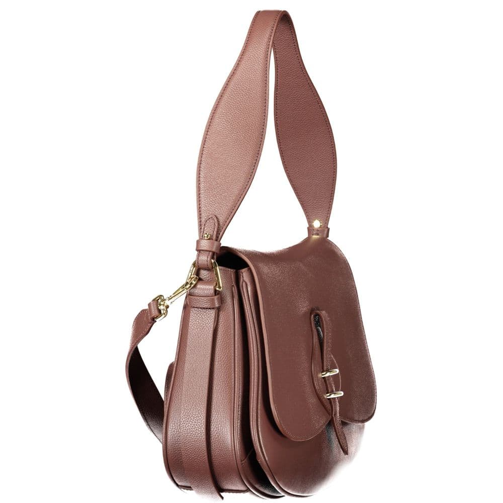 Brown Leather Women's Bag with Removable Strap and Compartments - 3