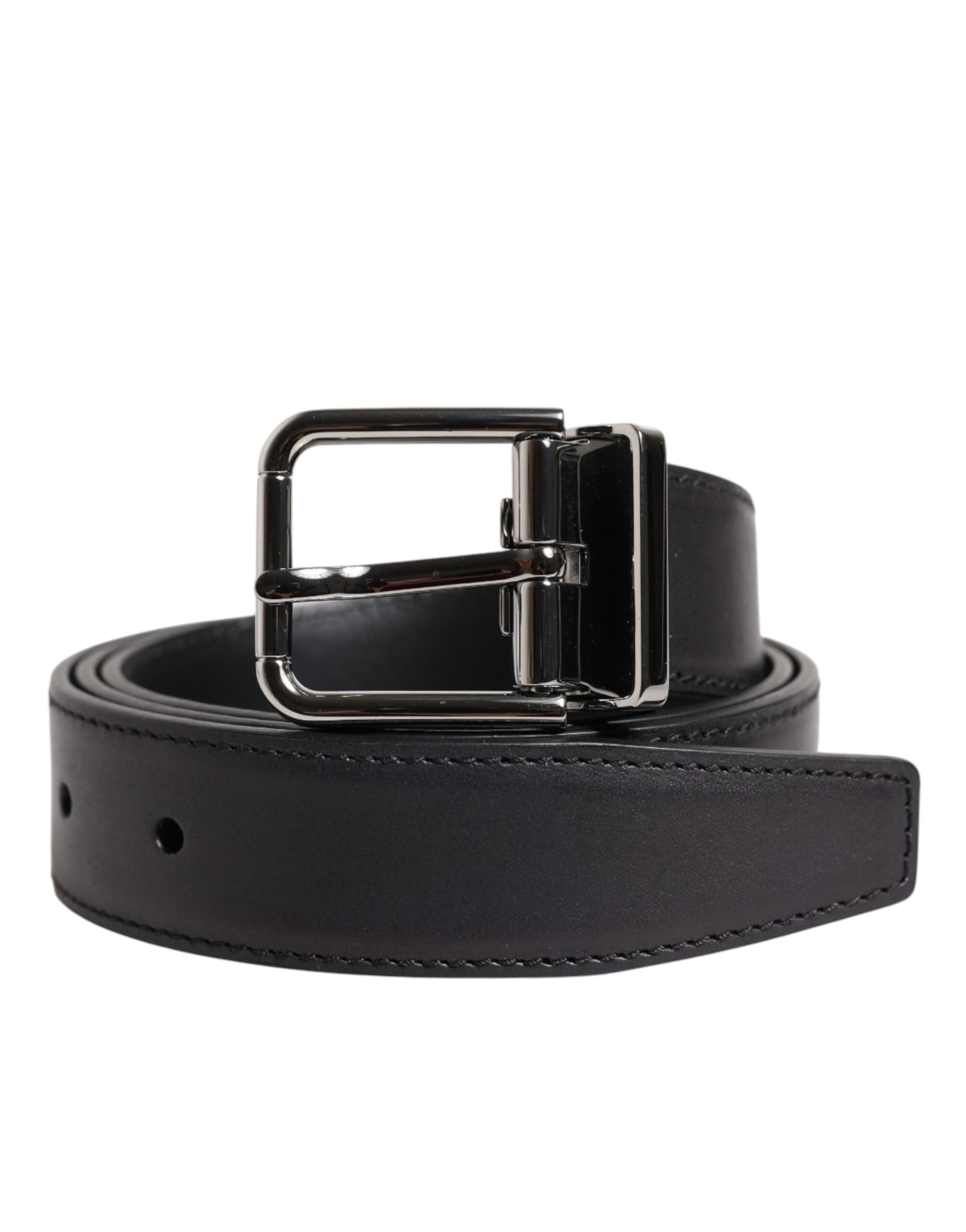 Black Classic Calf Leather Silver Buckle Belt - 2