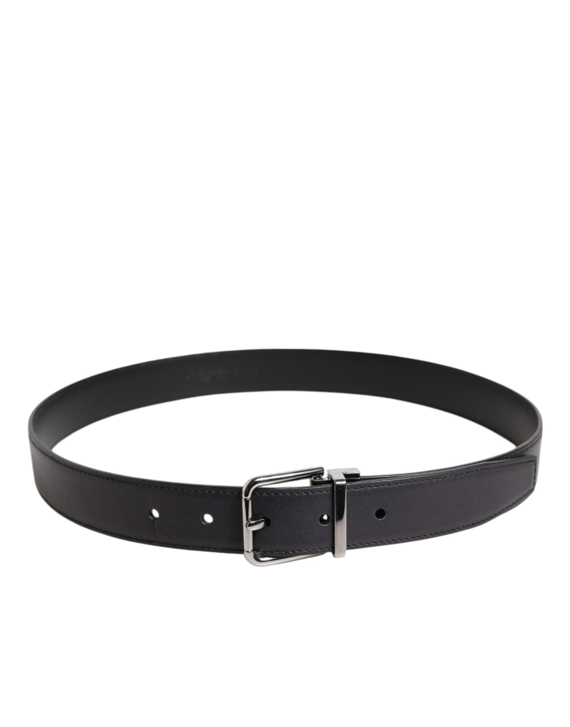 Black Classic Calf Leather Silver Buckle Belt - 3