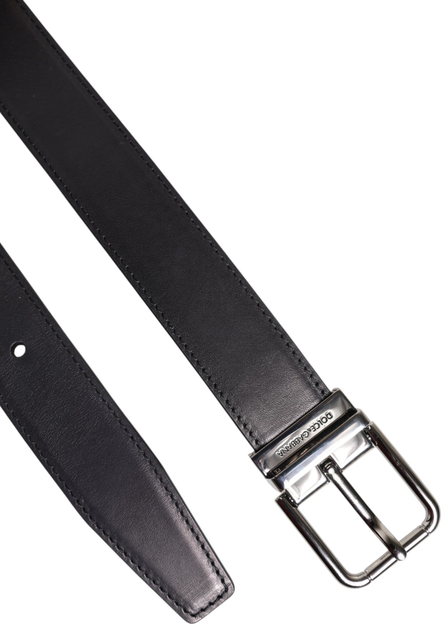 Black Classic Calf Leather Silver Buckle Belt - 6