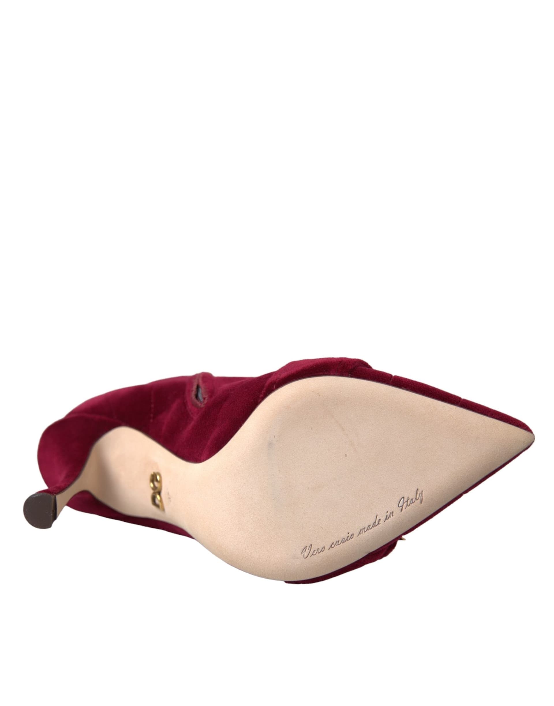 Dark Red Velvet Devotion Buckle Boots Shoes - 6