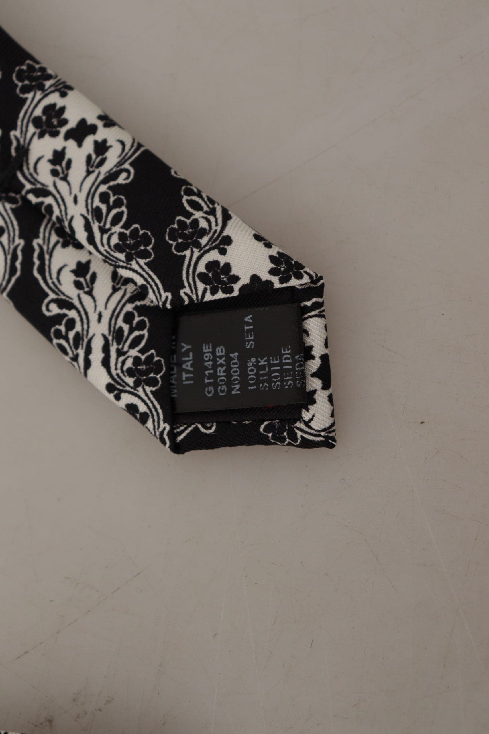 Black White Flower 100% Silk Print Adjustable Accessory Tie - 5