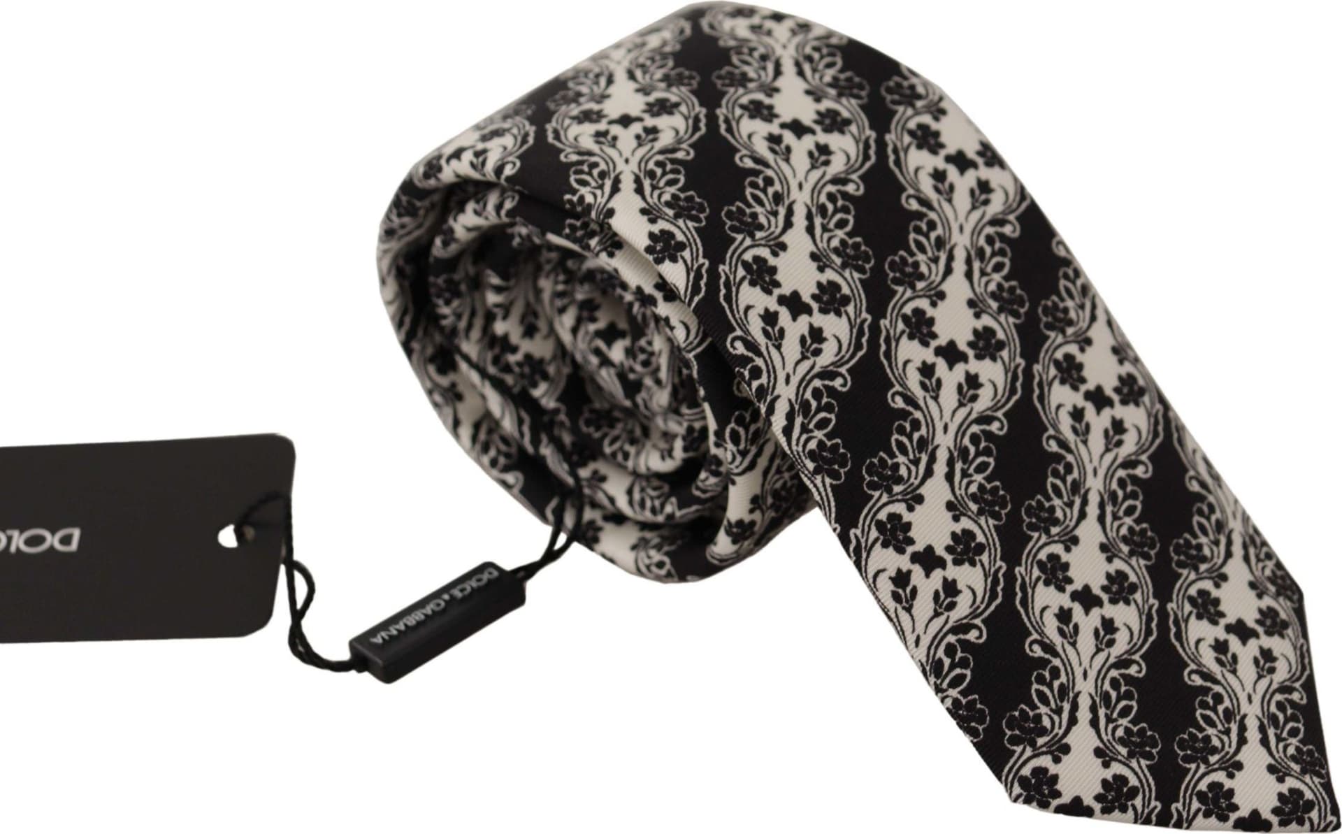 Black White Flower 100% Silk Print Adjustable Accessory Tie - 6