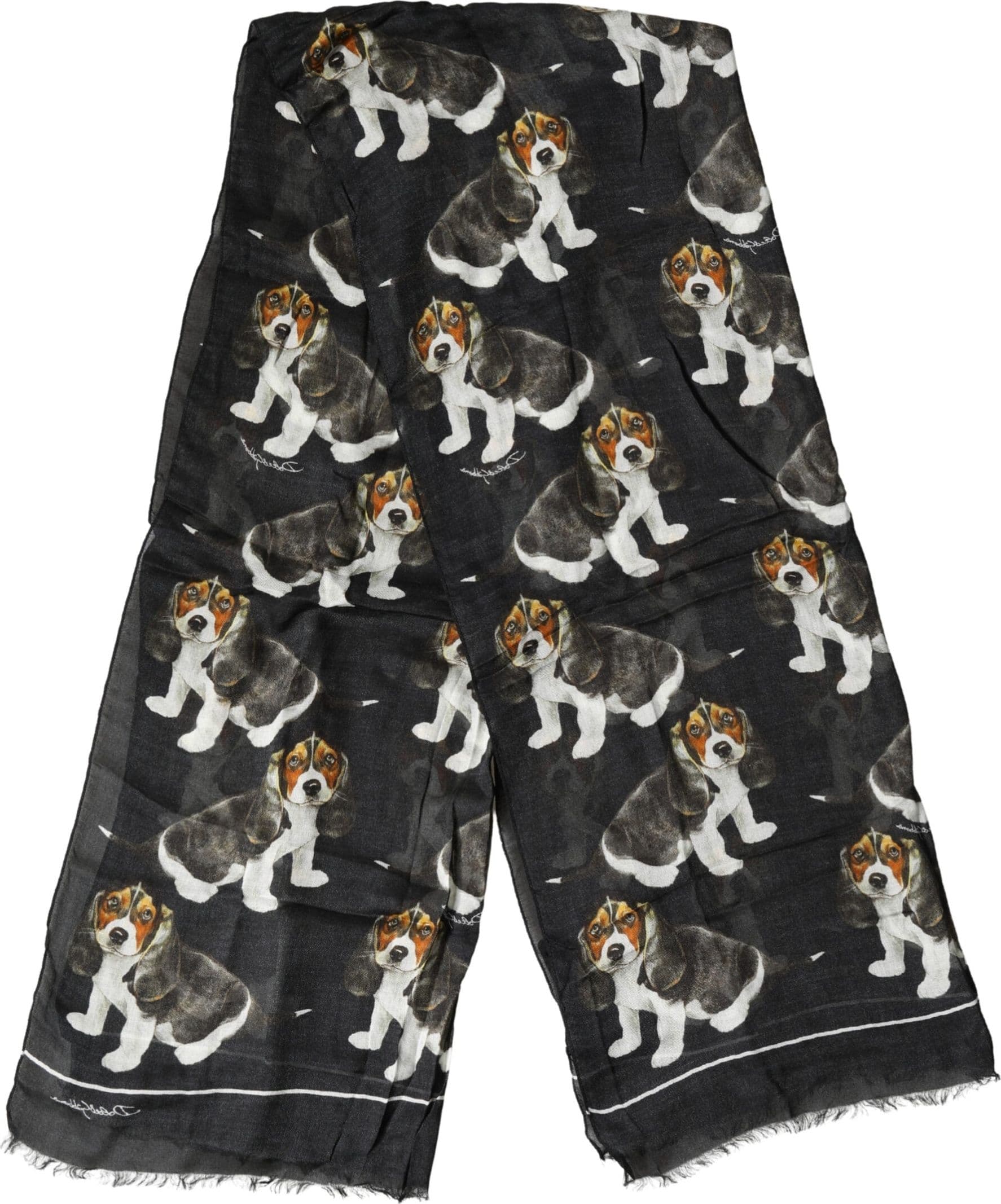 Black Dog Print Modal Wool Wrap Foulard 178cm X 63cm Scarf - 2