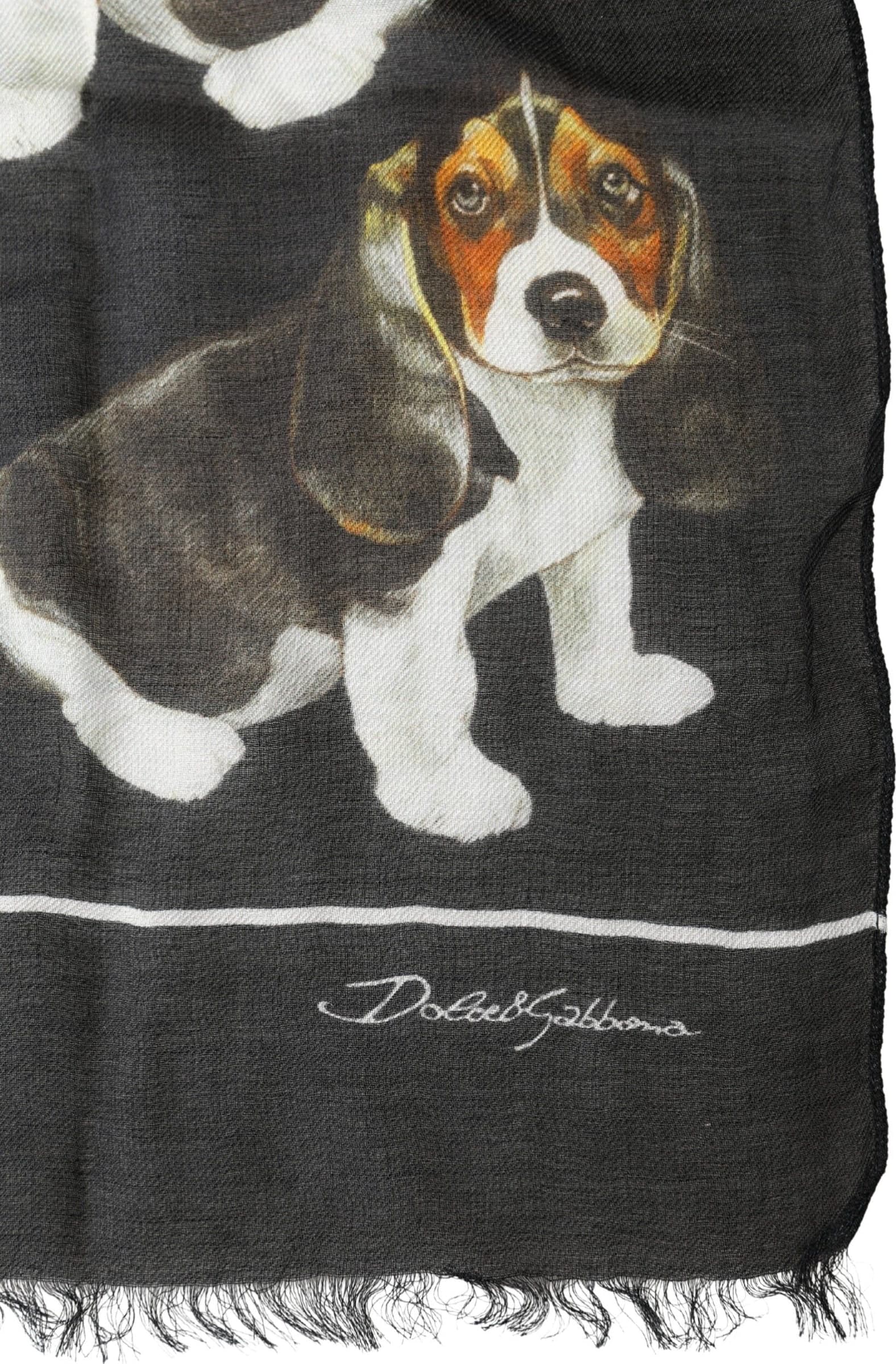 Black Dog Print Modal Wool Wrap Foulard 178cm X 63cm Scarf - 3
