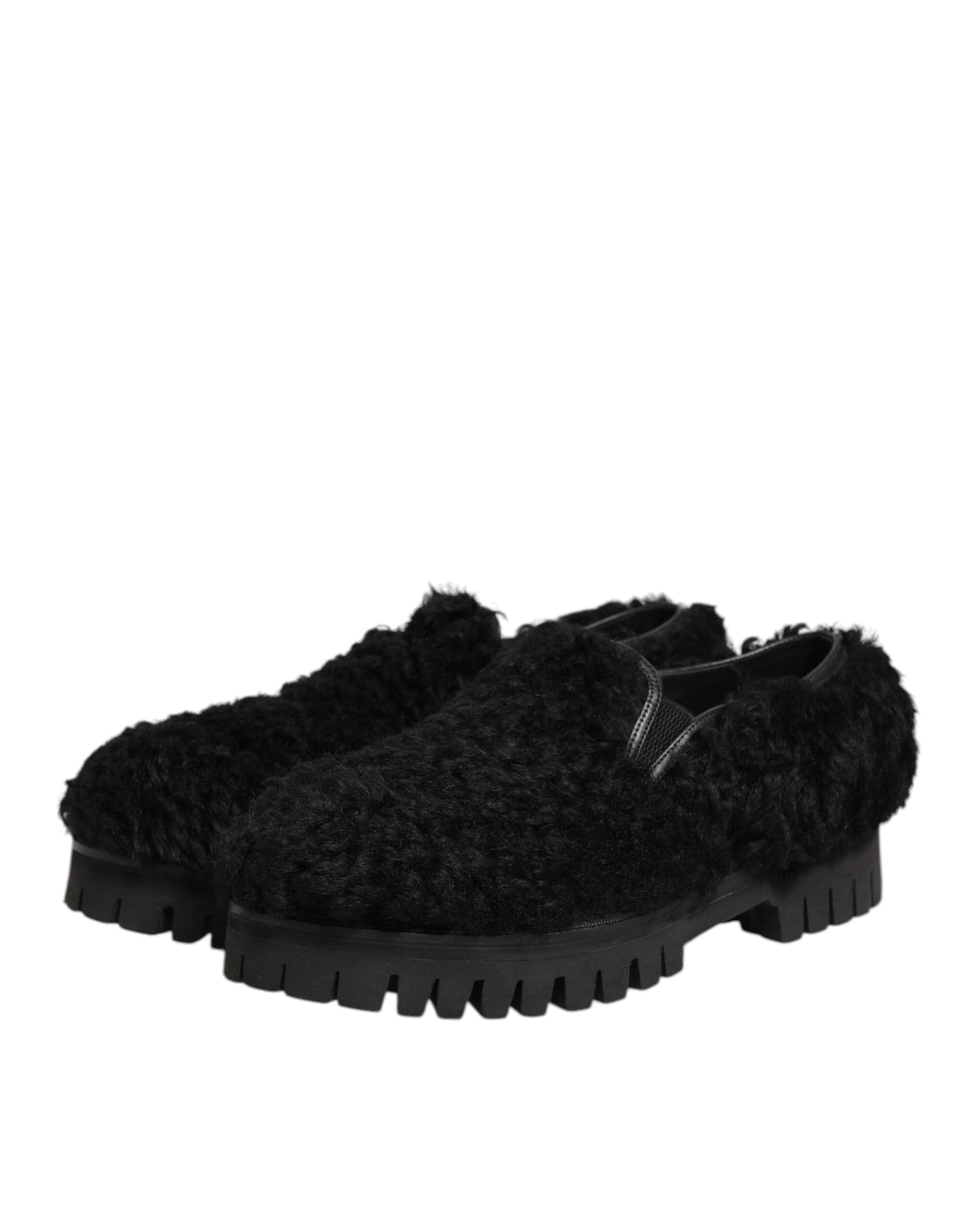 Dress Black Fur Leather Slippers Men Shoes - 3