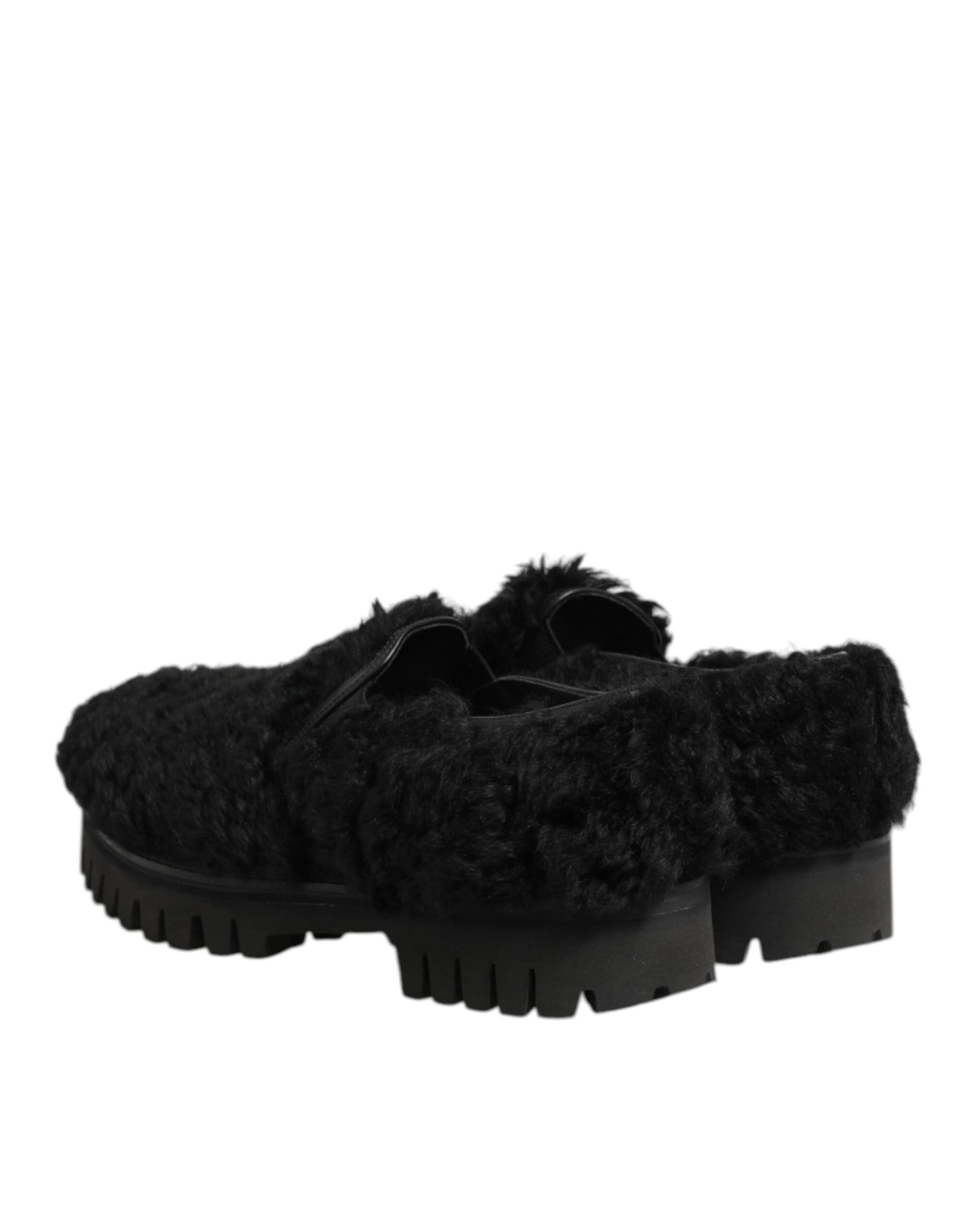 Dress Black Fur Leather Slippers Men Shoes - 4