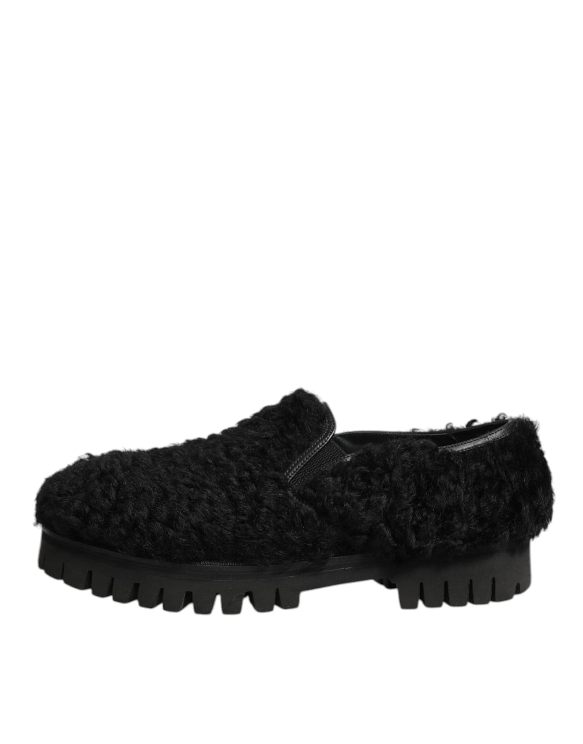 Dress Black Fur Leather Slippers Men Shoes - 5