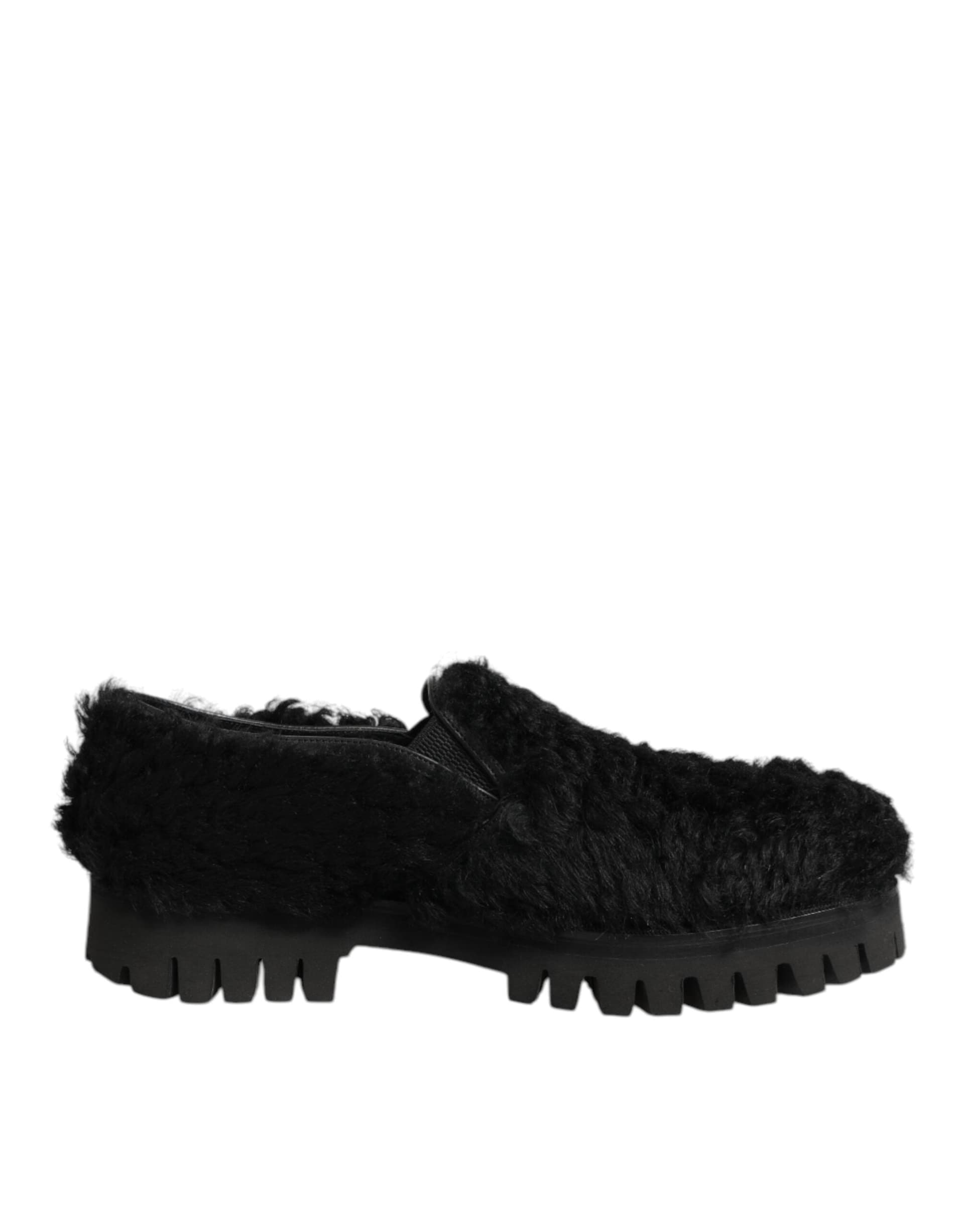 Dress Black Fur Leather Slippers Men Shoes - 7