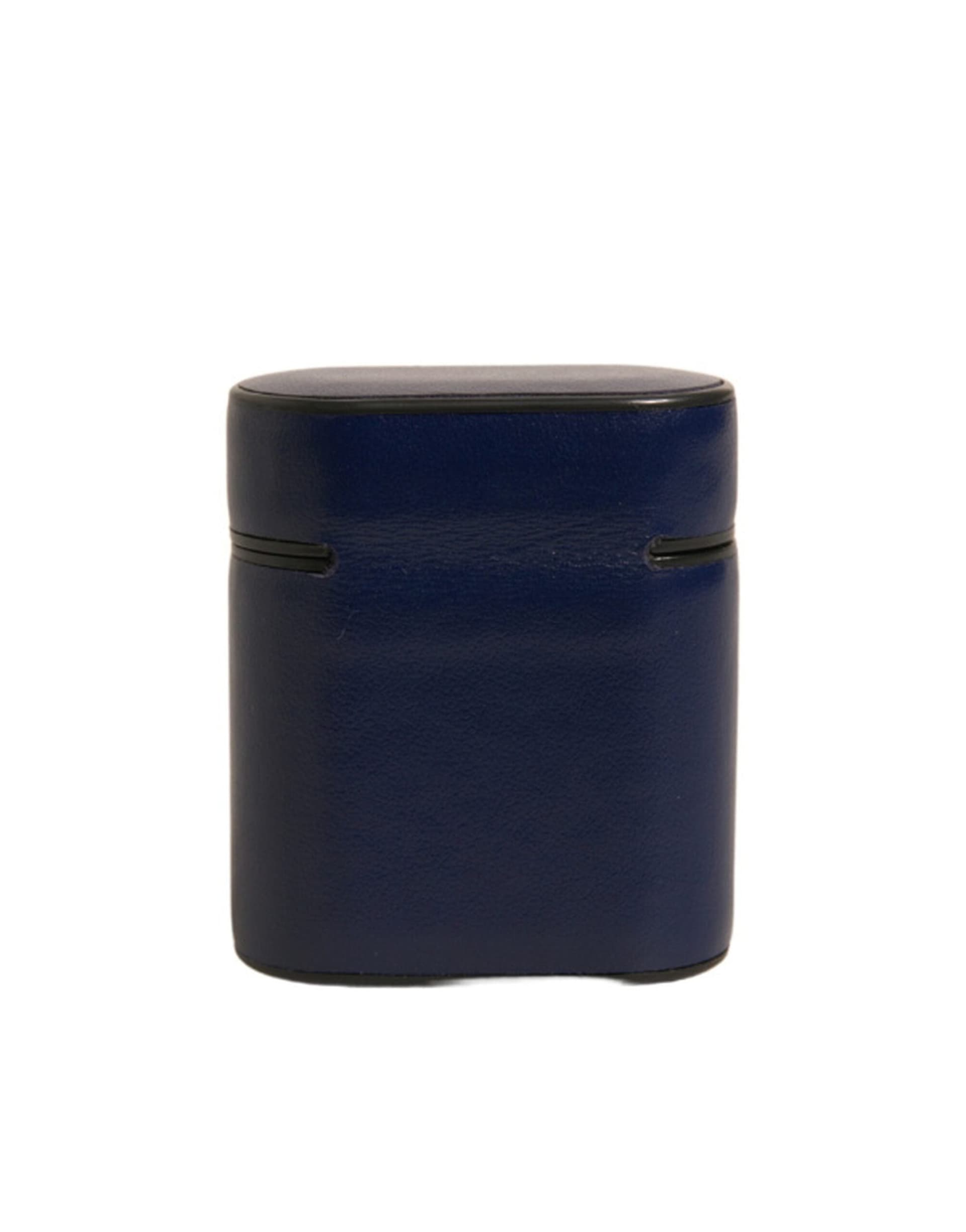 Blue Leather Logo Print Flip Holder Airpods Case - 4