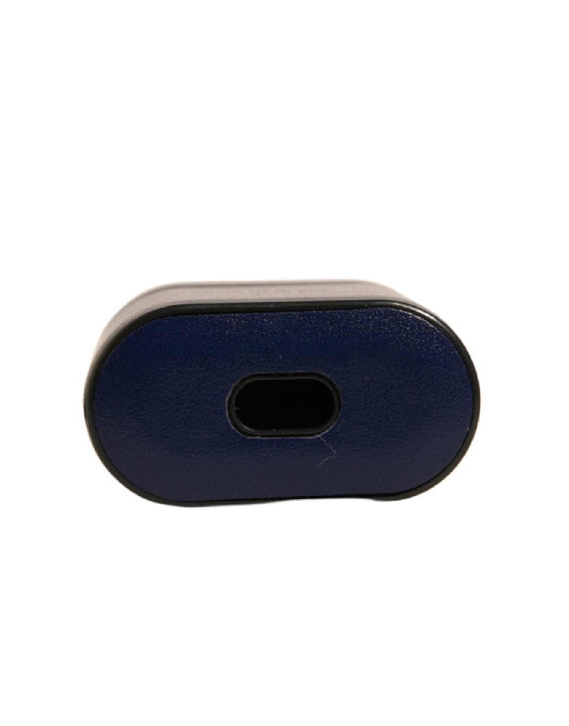Blue Leather Logo Print Flip Holder Airpods Case - 6