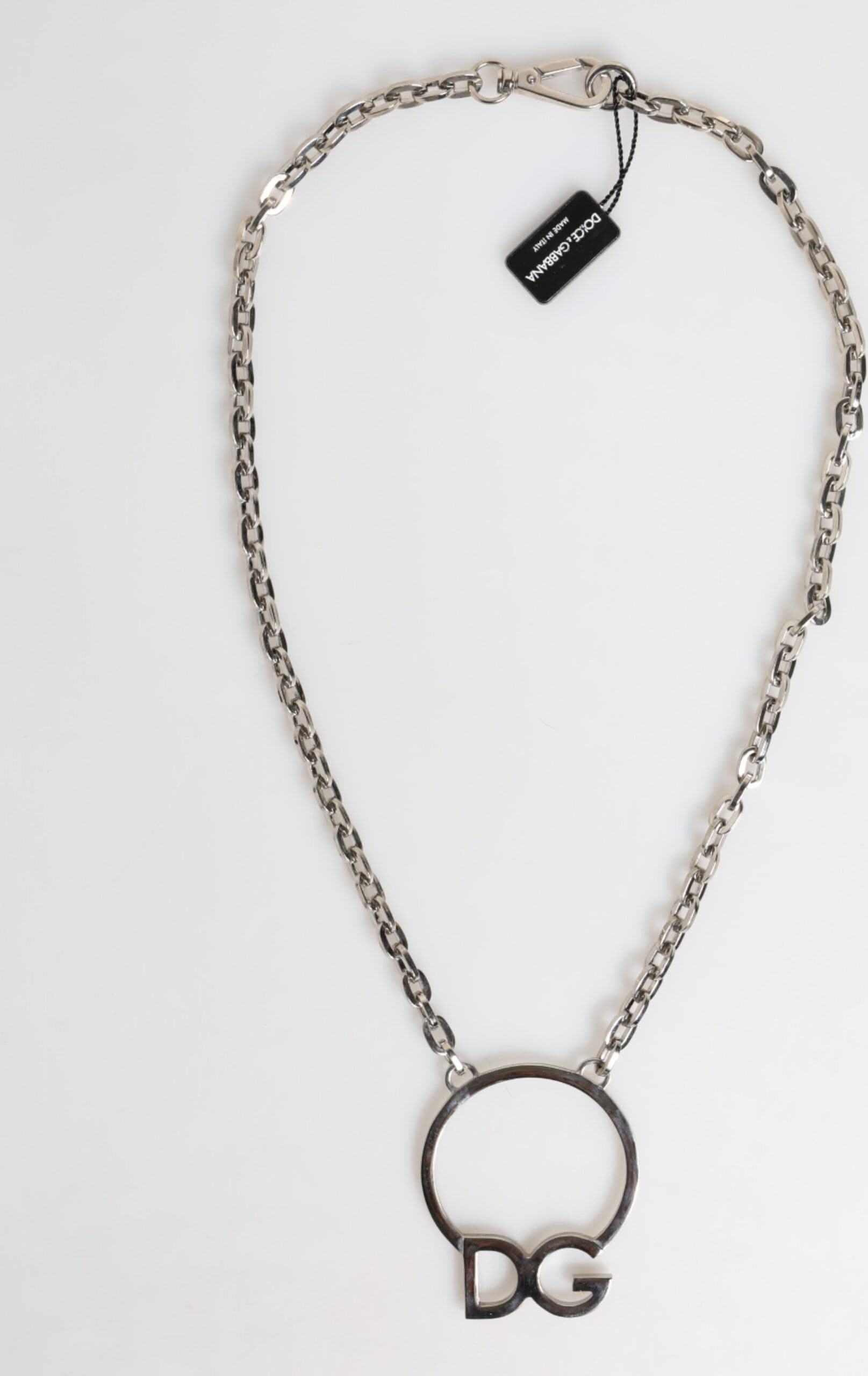 Silver Tone Brass Chain DG Logo Pendant Men Necklace - 3