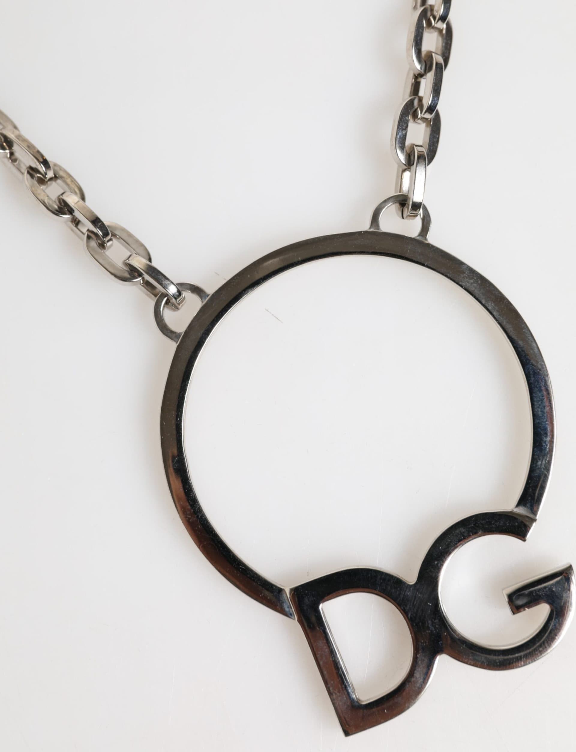 Silver Tone Brass Chain DG Logo Pendant Men Necklace - 4
