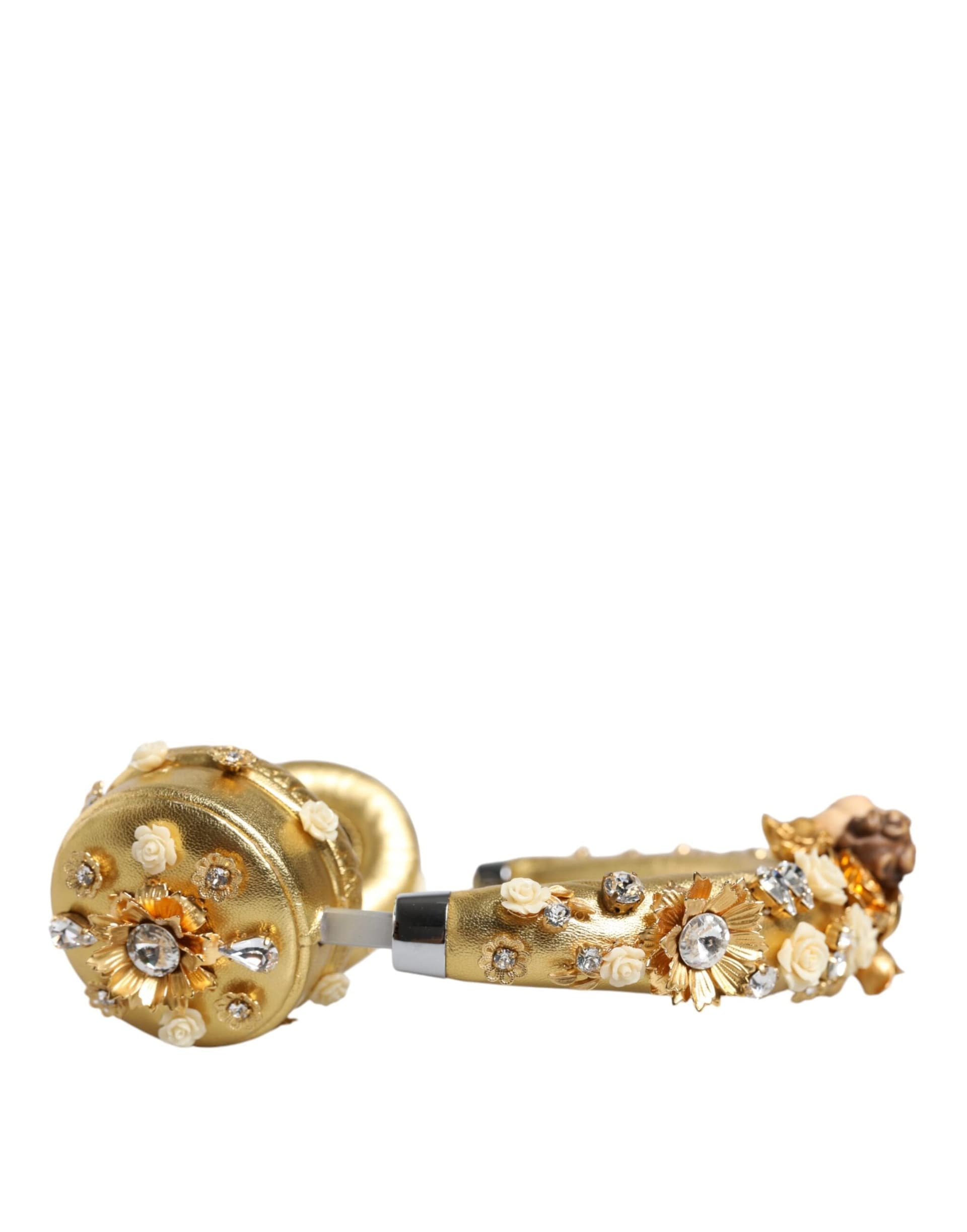 Gold Leather Floral Crystal Angel Headset Headphones - 2