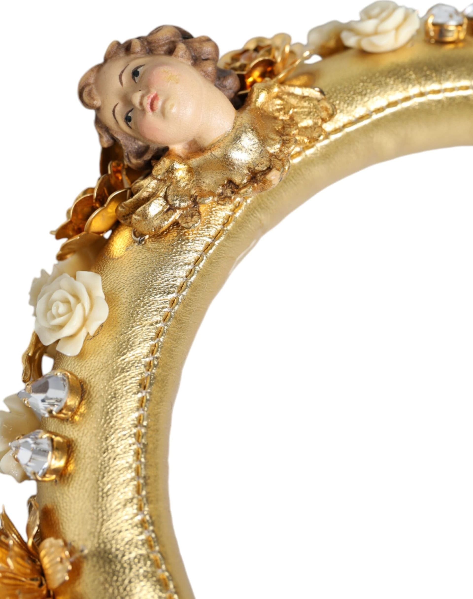 Gold Leather Floral Crystal Angel Headset Headphones - 3