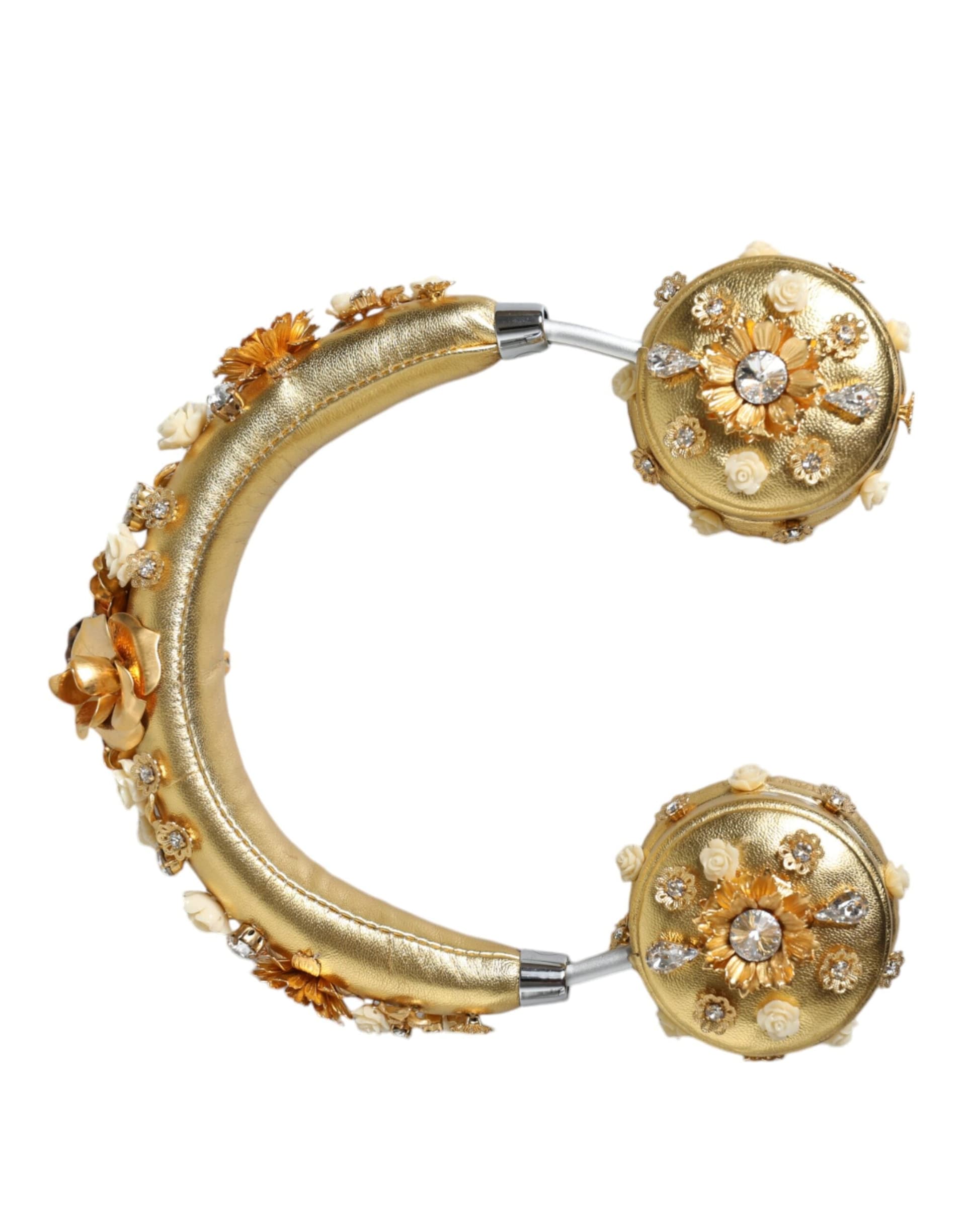 Gold Leather Floral Crystal Angel Headset Headphones - 5