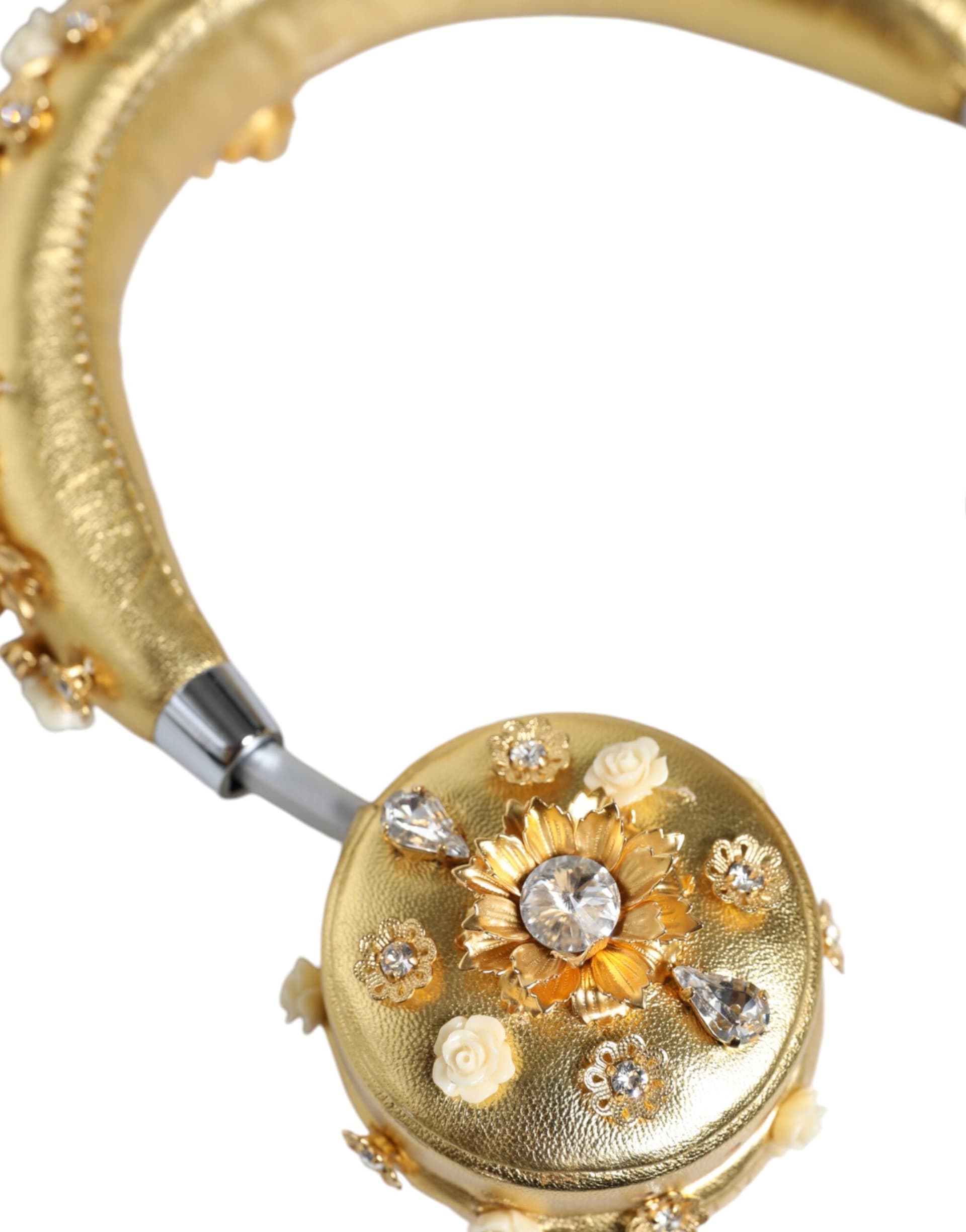 Gold Leather Floral Crystal Angel Headset Headphones - 6