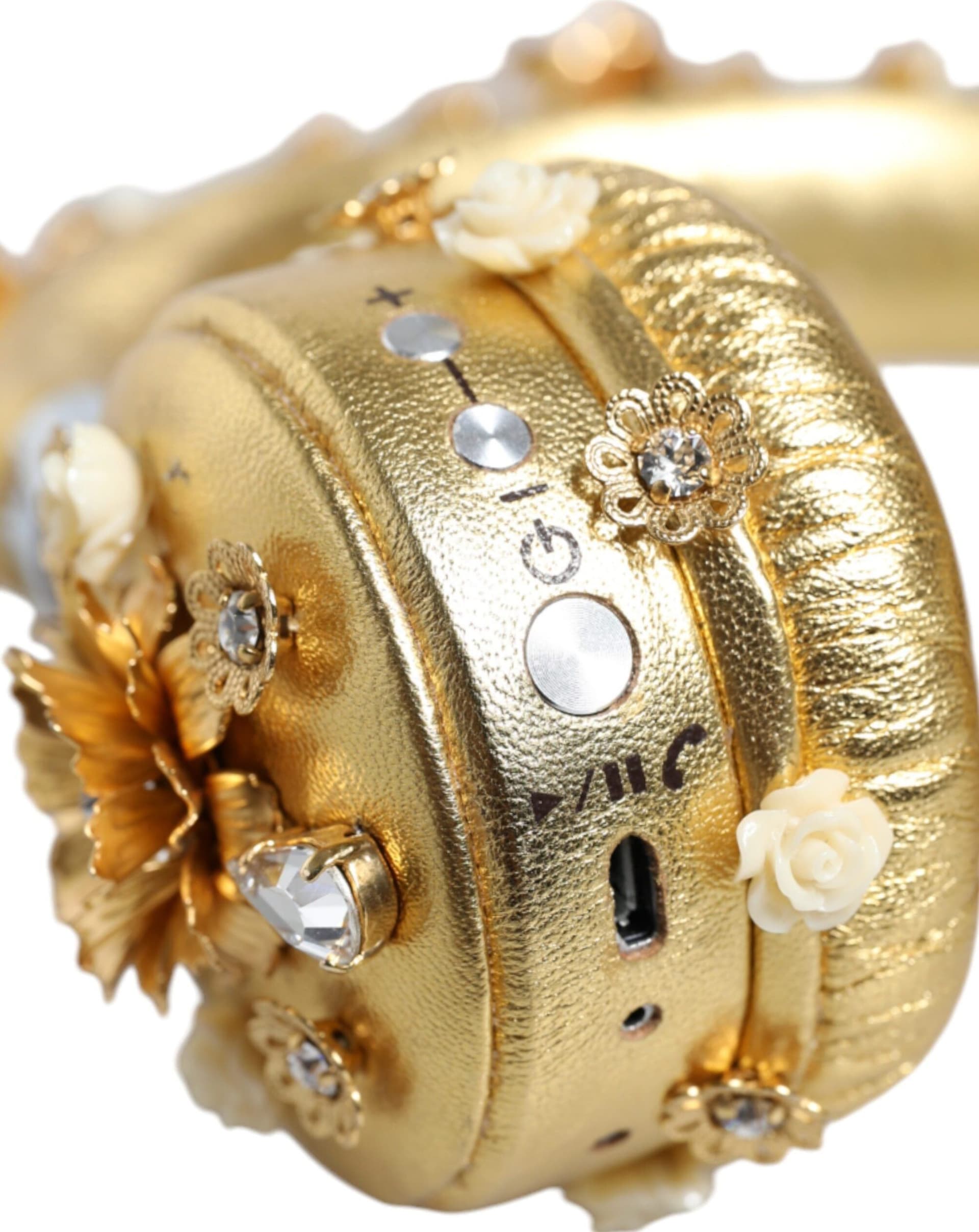 Gold Leather Floral Crystal Angel Headset Headphones - 7