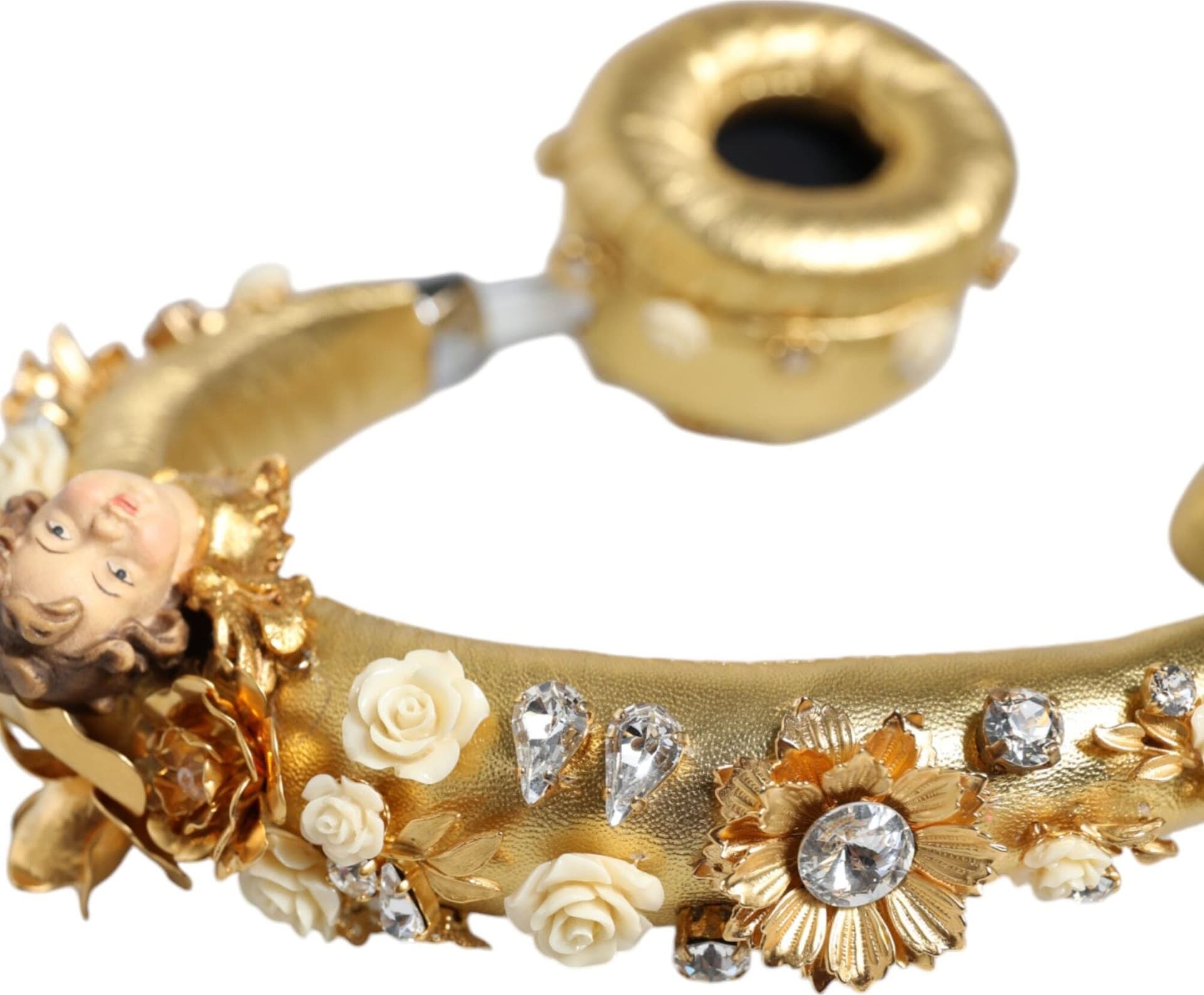 Gold Leather Floral Crystal Angel Headset Headphones - 8