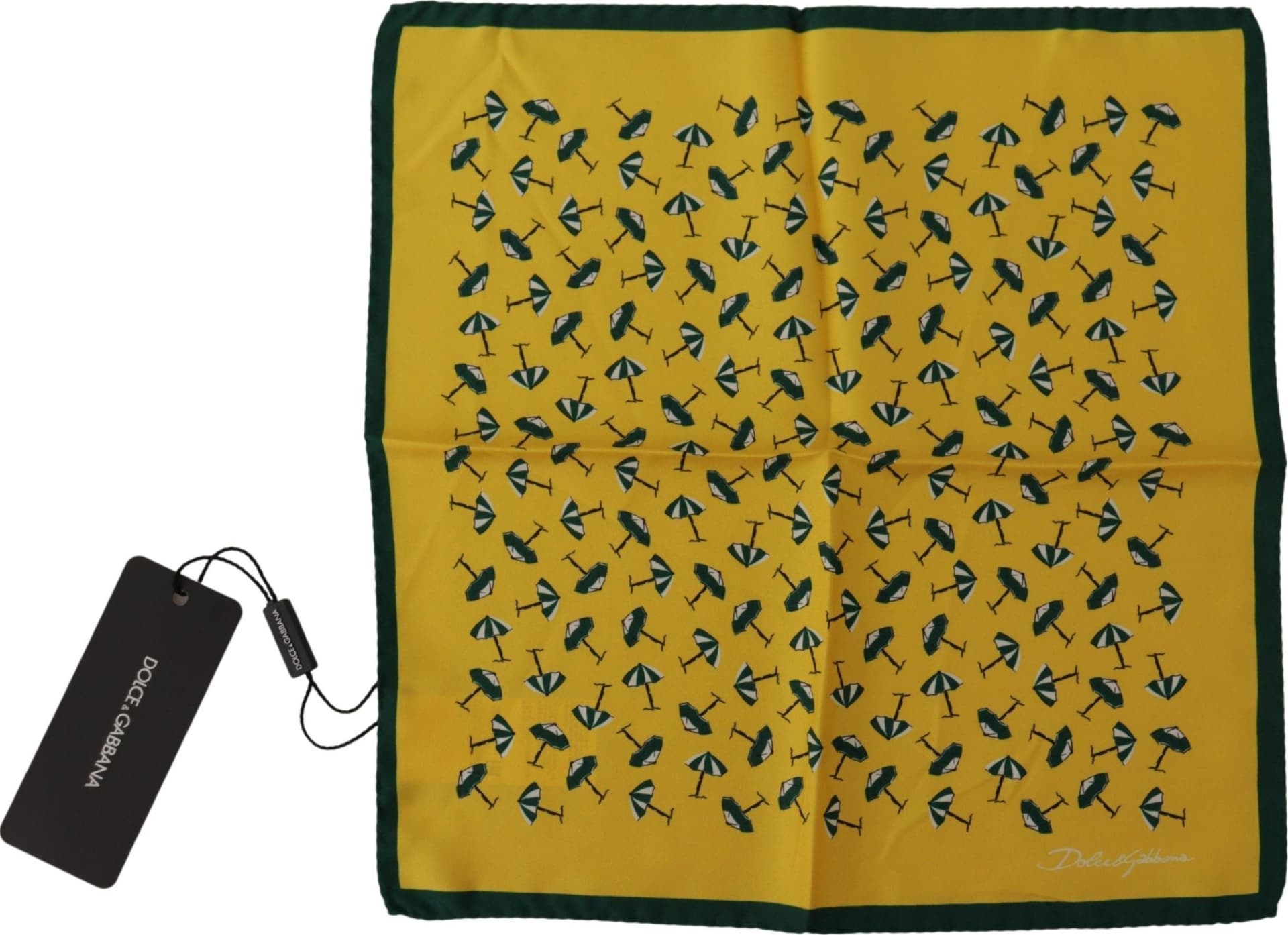 Yellow Printed DG Logo Square Mens Handkerchief Scarf - 3