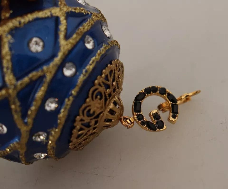 Gold Brass Blue Christmas Ball Crystal Hook Jewelry Earrings - 4