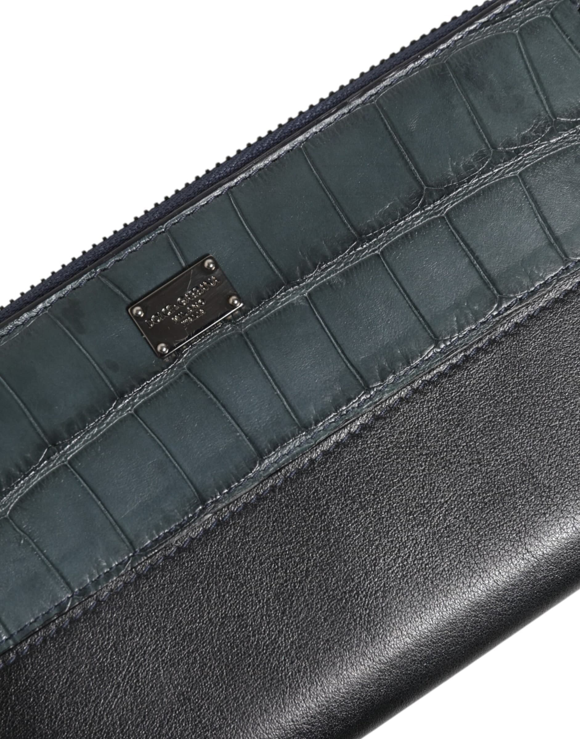 Black Blue Exotic Leather Men Continental Clutch Wallet - 6