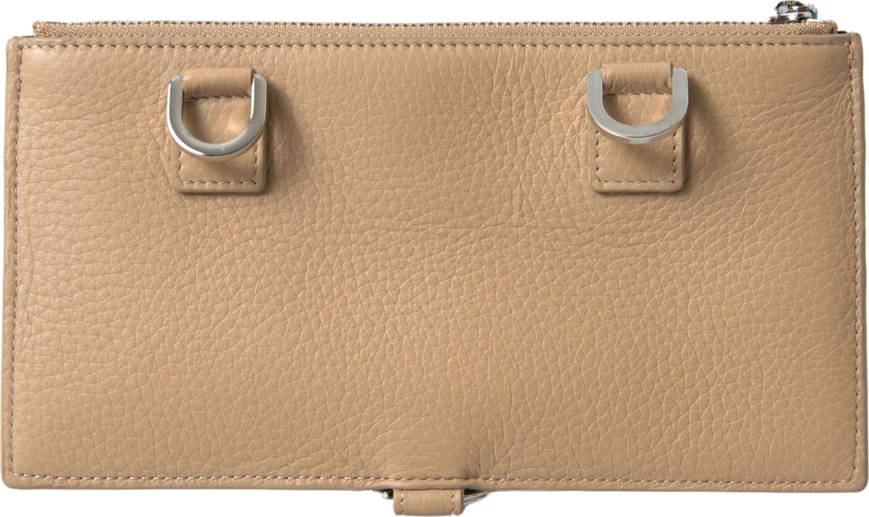Beige Leather Shoulder Cardholder Shoulder Strap Wallet - 2