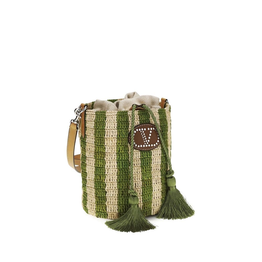 Bicolor Raffia Backet Bag - 2