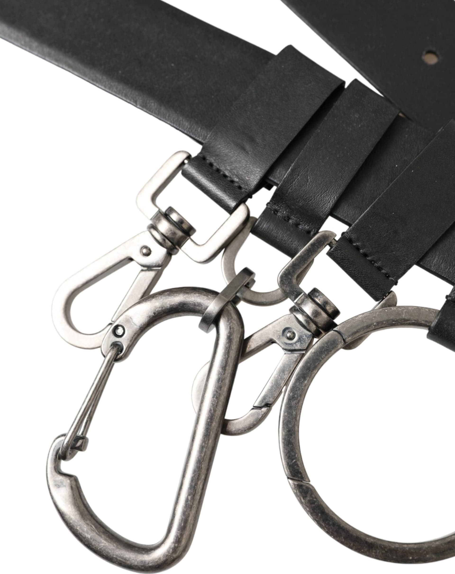 Black Calf Leather Silver Metal Buckle Belt - 4