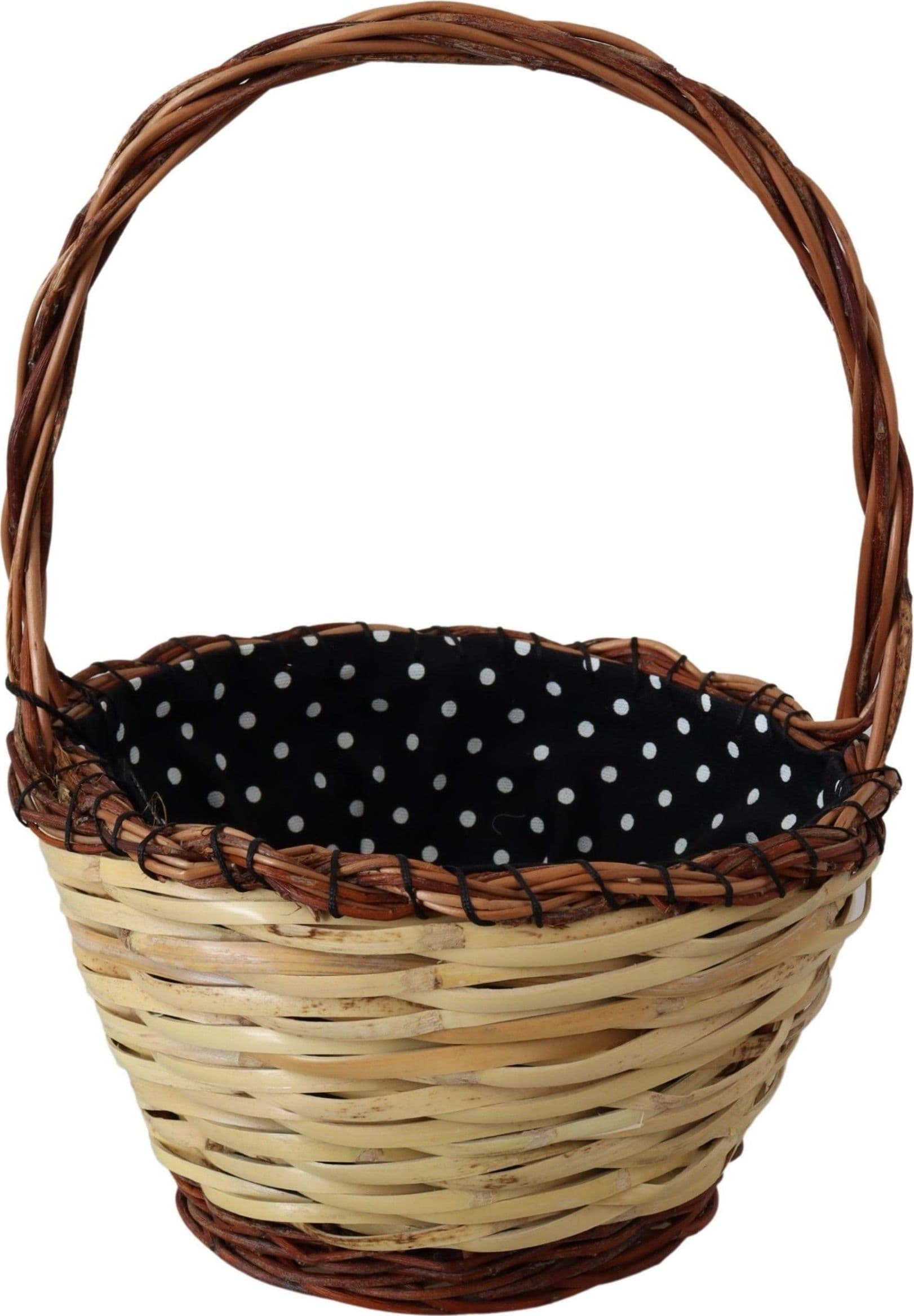 Beige Wood Wicker Rattan Basket Tote Bag
