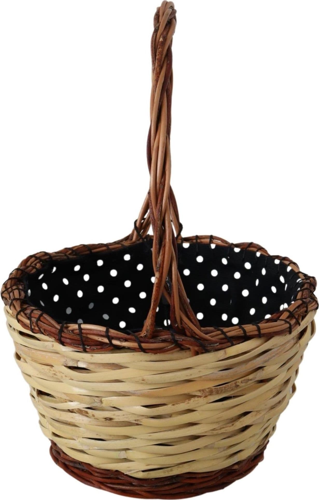 Beige Wood Wicker Rattan Basket Tote Bag - 2